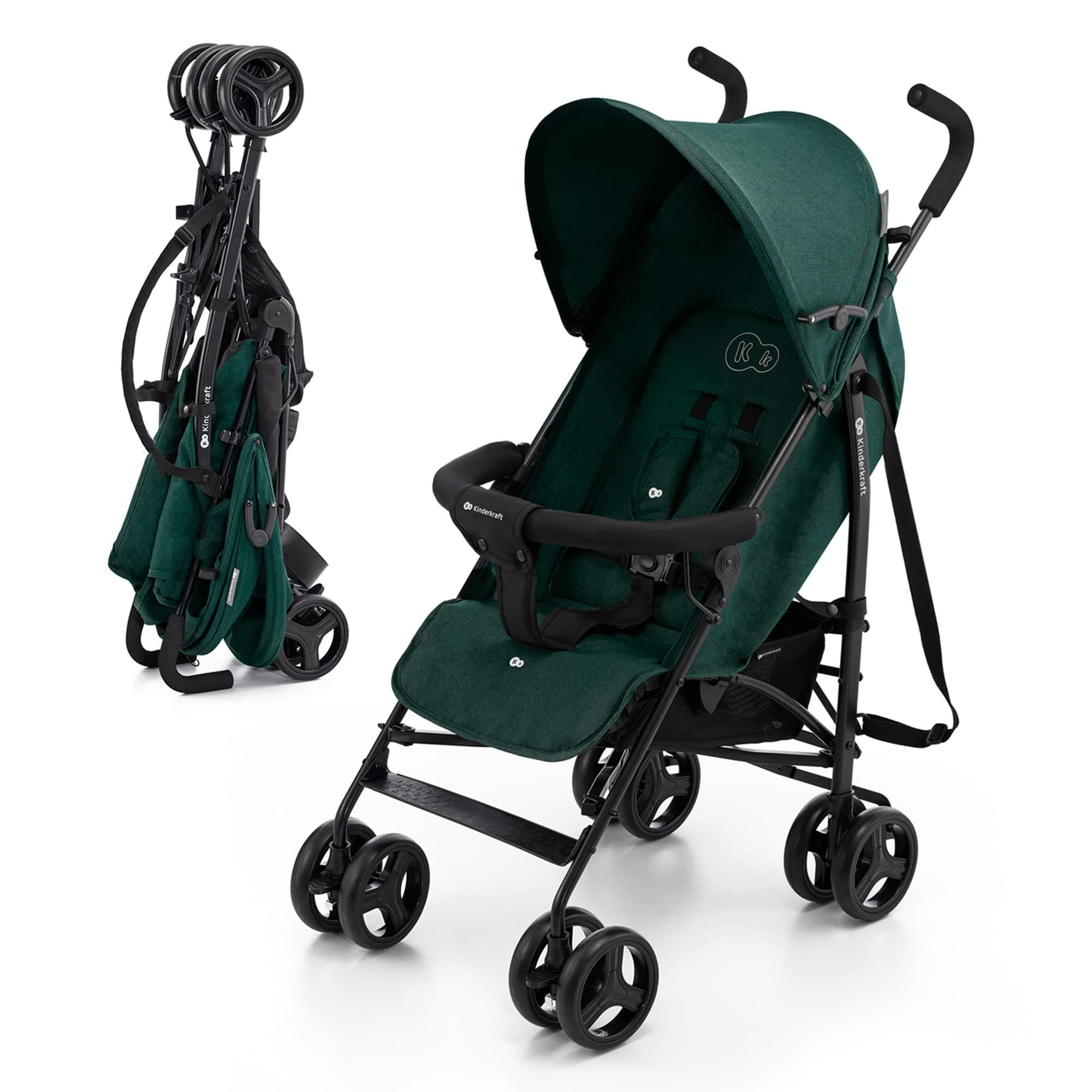 Kinderkraft TIK Poussette Légère, Ne Pèse Que 6,5 kg, Poussette De Voyage, Facile À Pince, Dossier Réglable En Position Allongée, De La 6 Mois, poids maximum jusqu'à 17kg, Vert