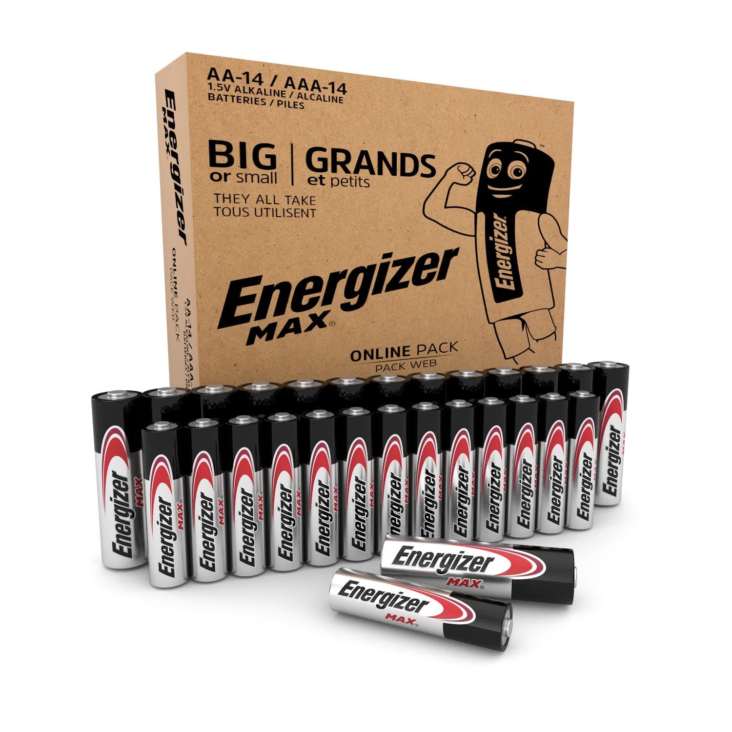 Energizer Max - Piles AAA et AA (Lot de 28) Pile Alcalines 1,5V - Idéales pour Les appareils du Quotidien - Emballage 100% Recyclable et sans Plastique - Conservation 10 Ans [Exclusivité Amazon]