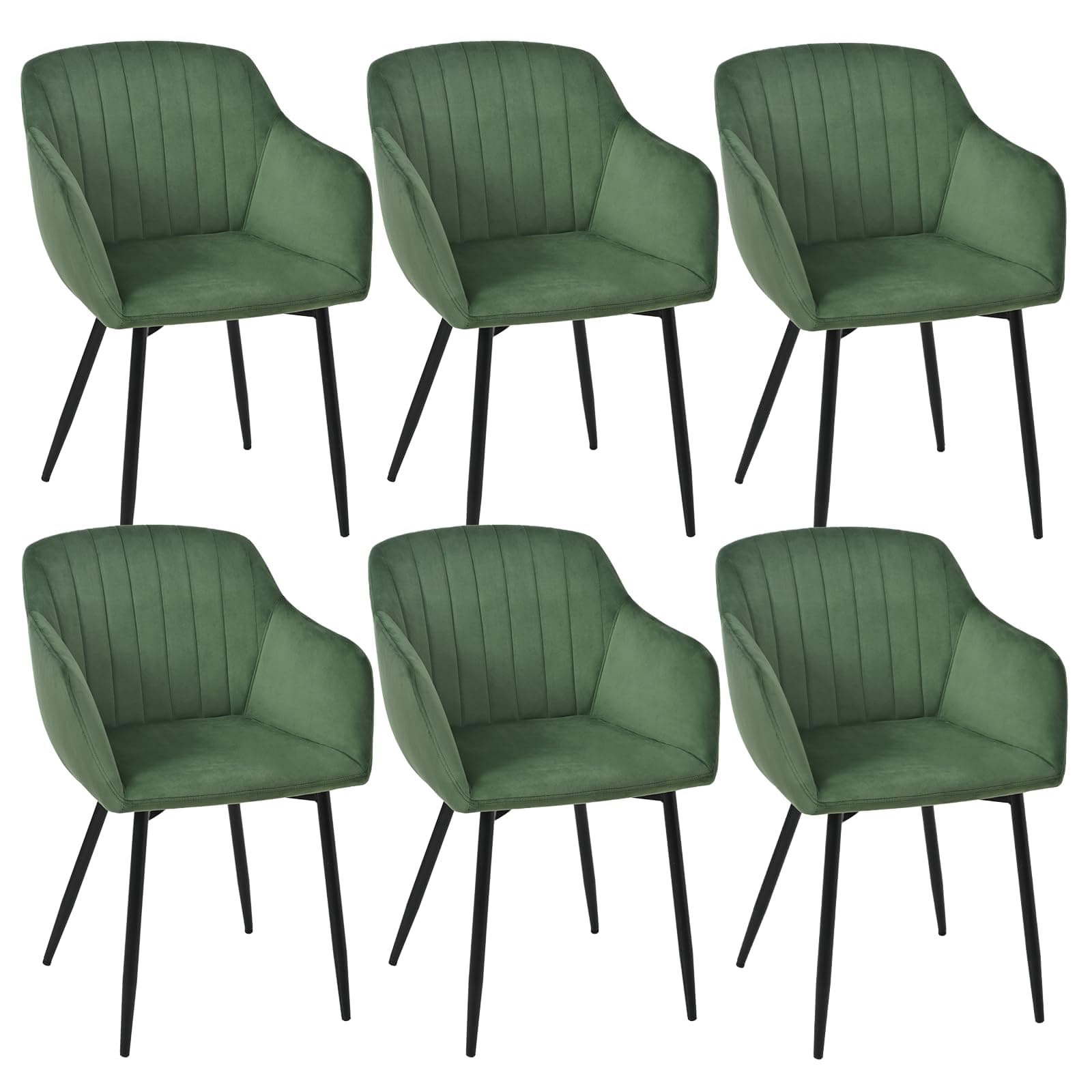 Goeurvant Chaises Velours Salle à Manger avec Accoudoirs Lot de 6, Chaise de Cuisine Rembourrée et Pieds en Métal pour Salon, Vert