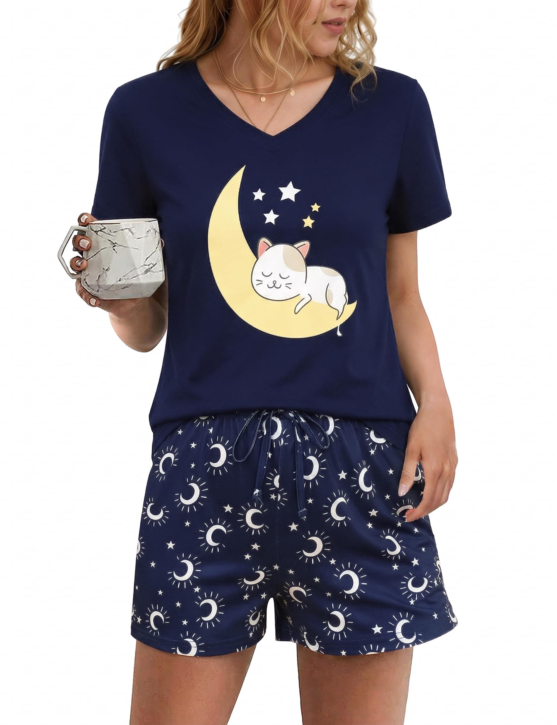 Litherday Pigiama Donna Estivo Pigiama Cotone Donna Pigiama Corto Donna Pigiami Due Pezzi da Donna Pigiami Casual da Casa Morbido e Confortevole Pigiami Donna