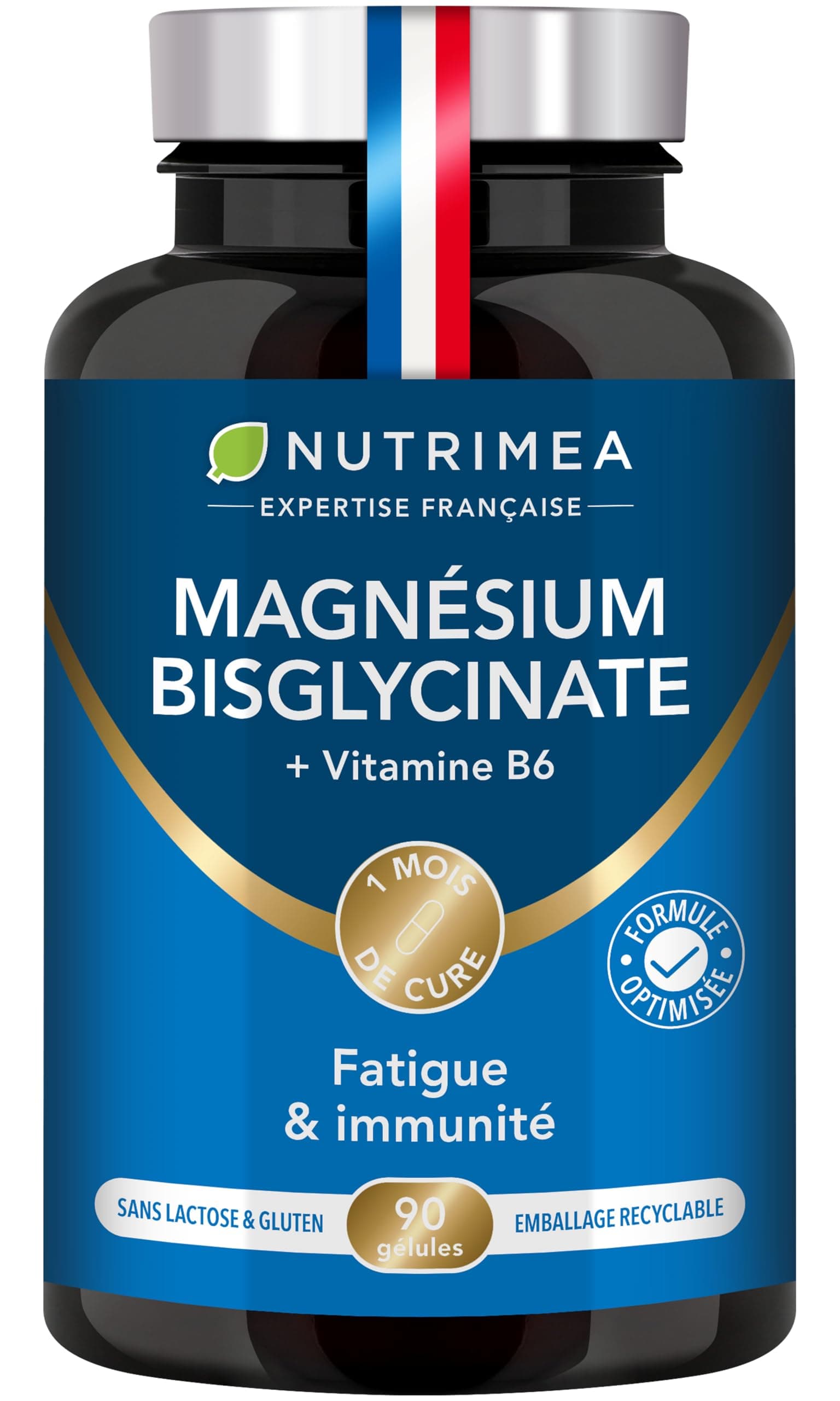 Magnésium Bisglycinate + Vitamine B6 - Sommeil, Stress, Fatigue - Absorption Maximale & Assimilation Facilitée - 90 Gélules Vegan - Nutrimea - Fabriqué en France