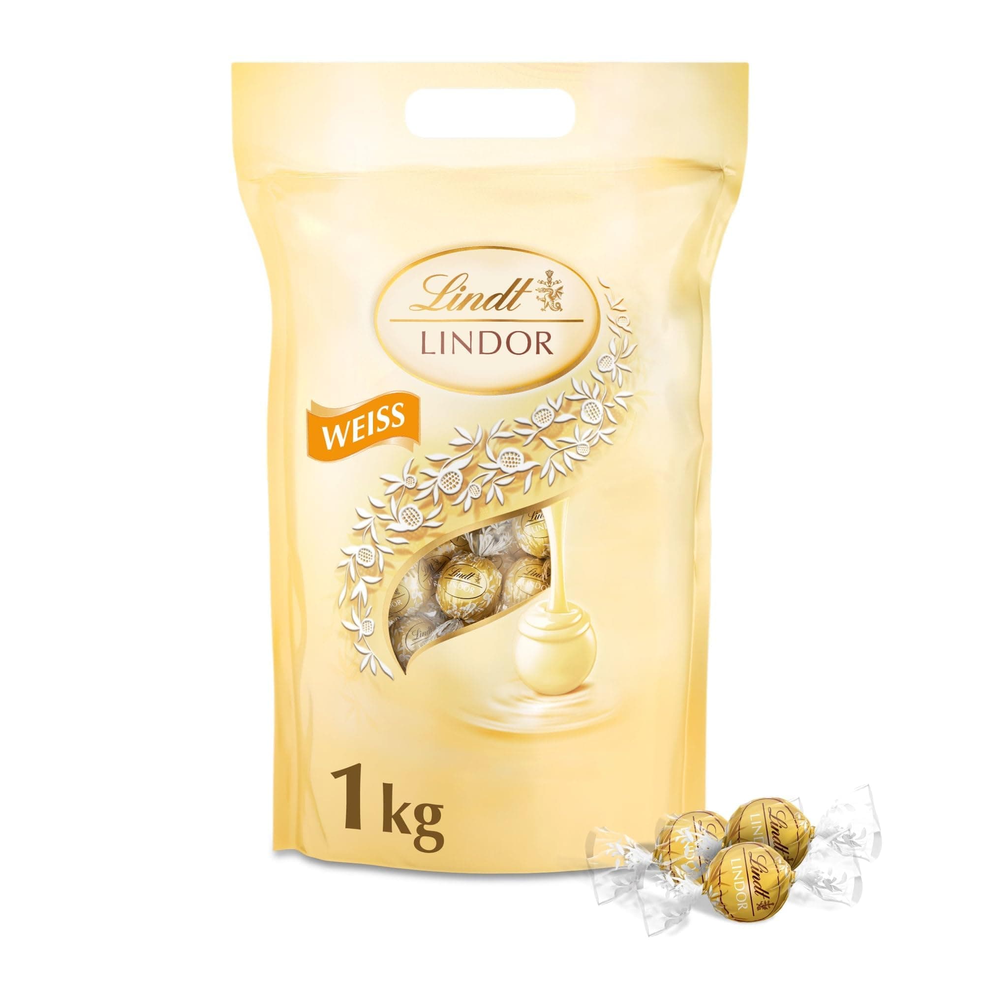 Lindt LINDOR Schokoladen Kugeln weiß | ca. 80 mit zartschmelzender Füllung | Großpackung, Pralinen-Geschenk, Schokoladengeschenk, 1kg