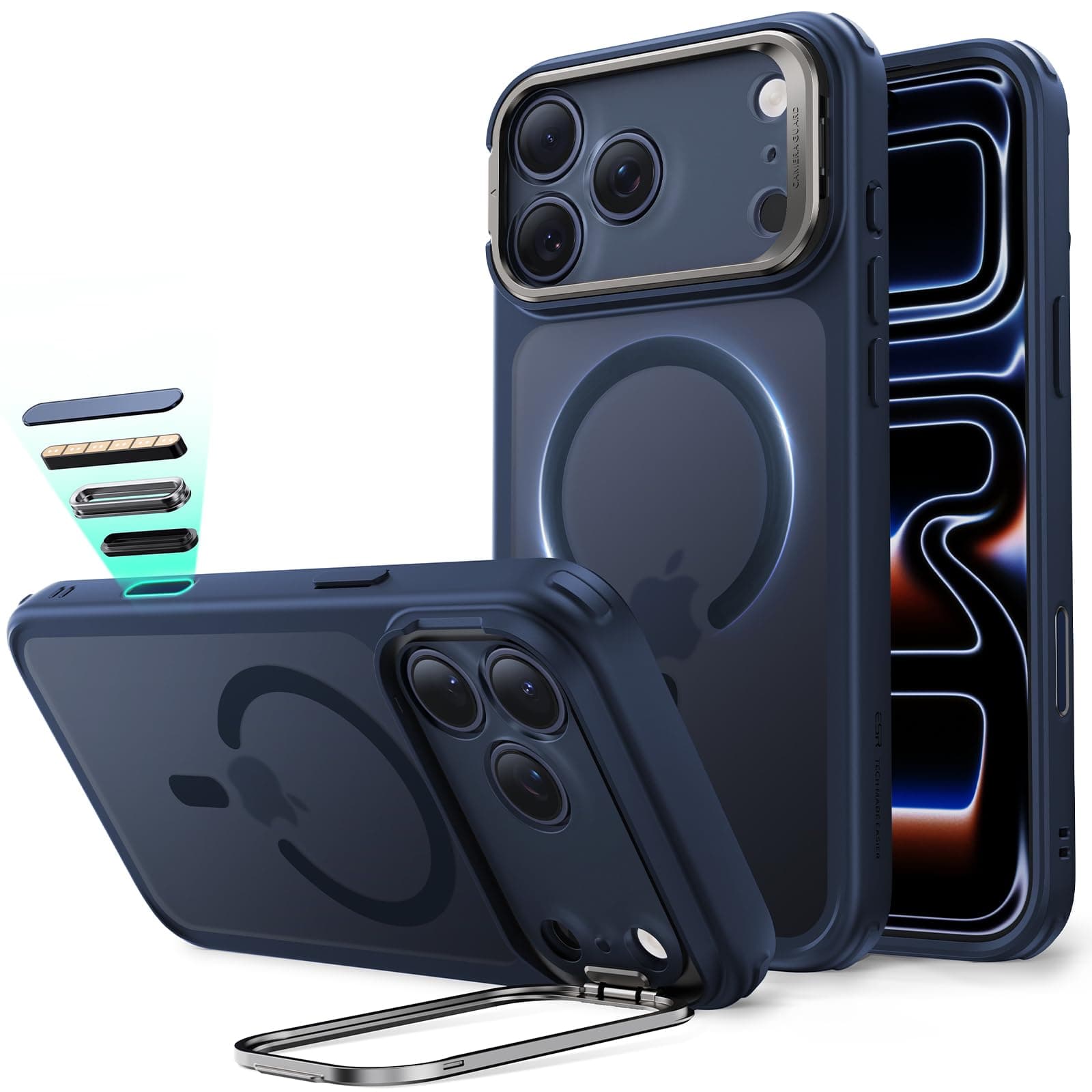 ESR Coque pour iPhone 17 Pro Max, Protection Commande de la Caméra, Compatible avec MagSafe, Protection Antichute de Qualité Militaire, Support Stash, Série Classic，Bleu Givré