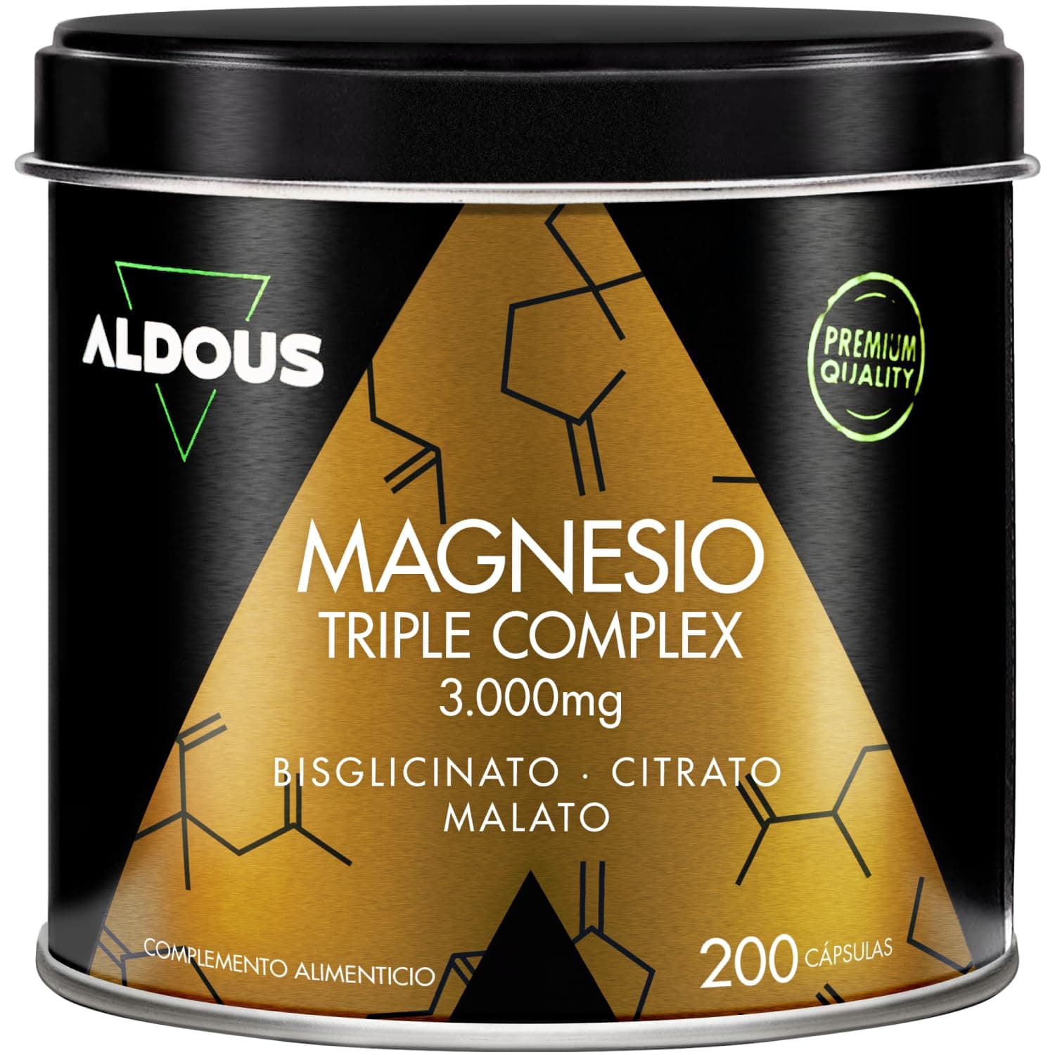 Magnesio Complex - 3000mg-200 Cápsulas Triple Magnesio - Energia, Bienestar | Bisglicinato de Magnesio, Citrato y Malato con Vitaminas - 422,5mg Elemental por Dosis - Músculos y Rendimiento - ALDOUS