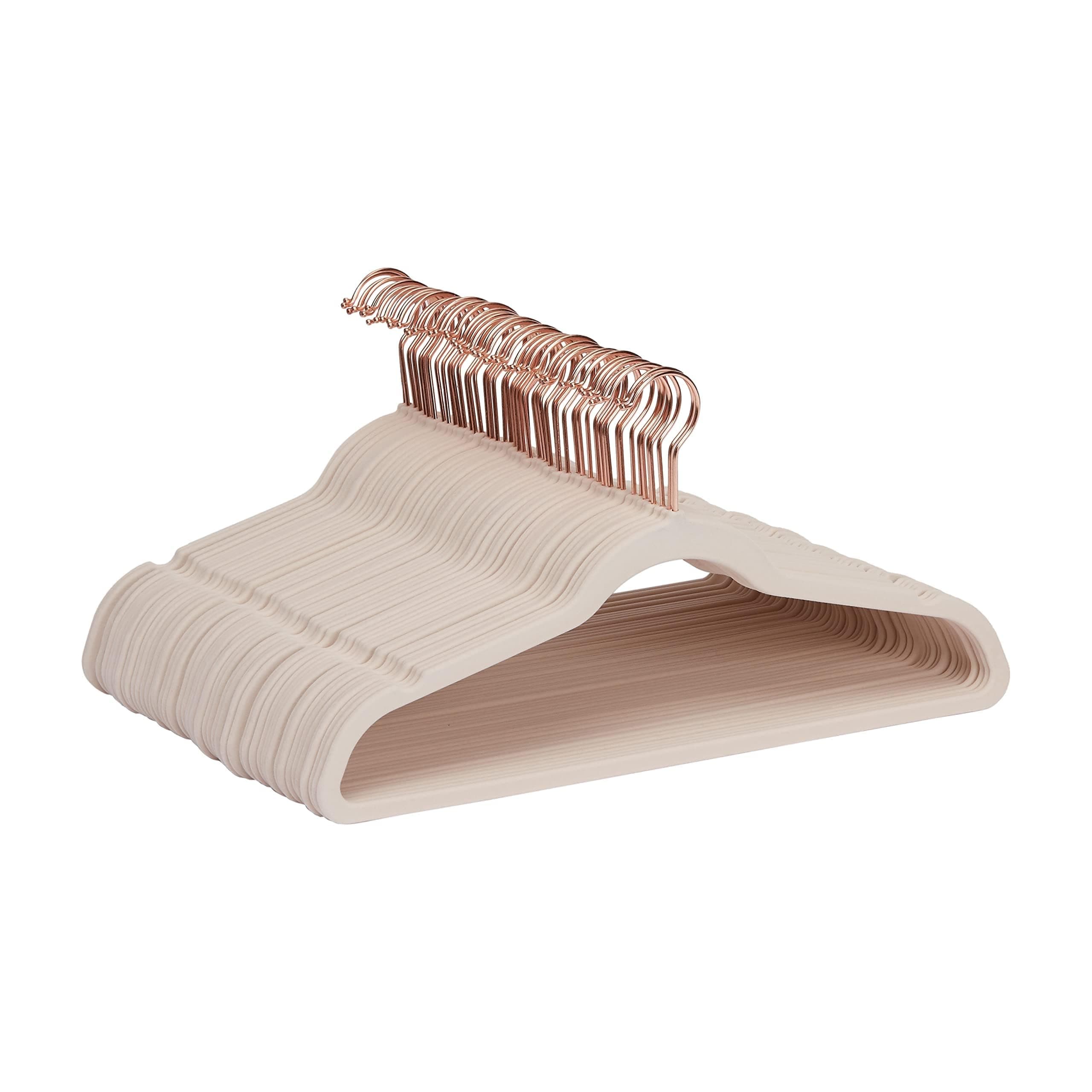 Amazon Basics perchas para ropa, antideslizantes, delgadas, con acabado de terciopelo, Paquete de 50, tono rosado/dorado rosa