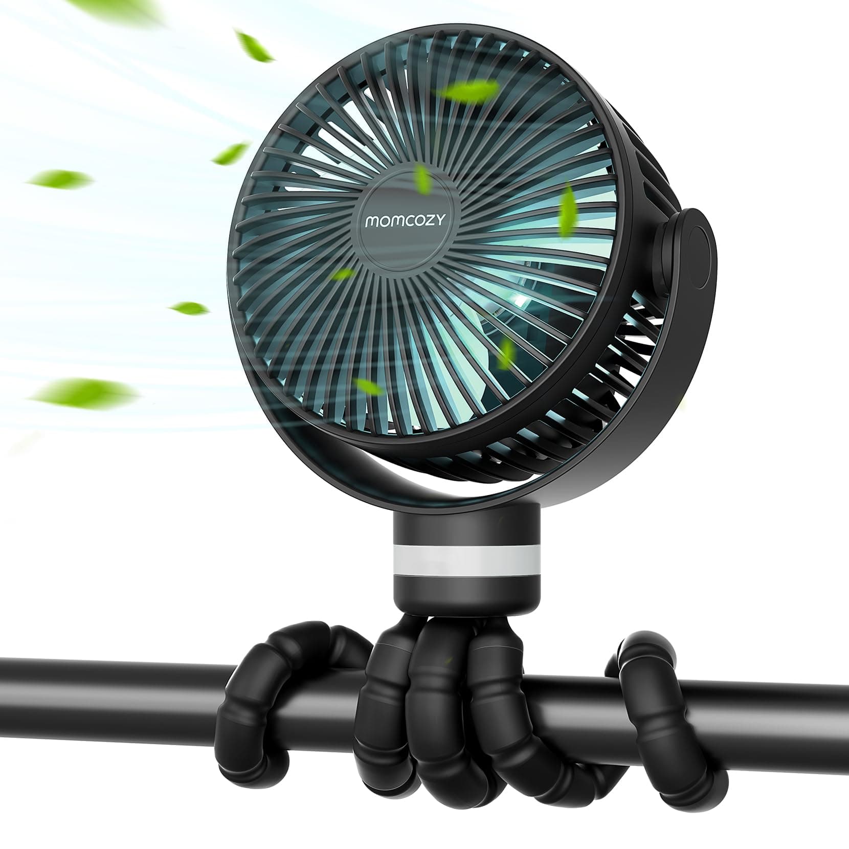 momcozy 8000mAh Ventilador Portátil para Cochecito, Batería de Duración 27H, 360°Rotación,4 Velocidade, Luz de Noche, Ventilador Silla de Paseo Recargable USB,Viajes, Dormitorio