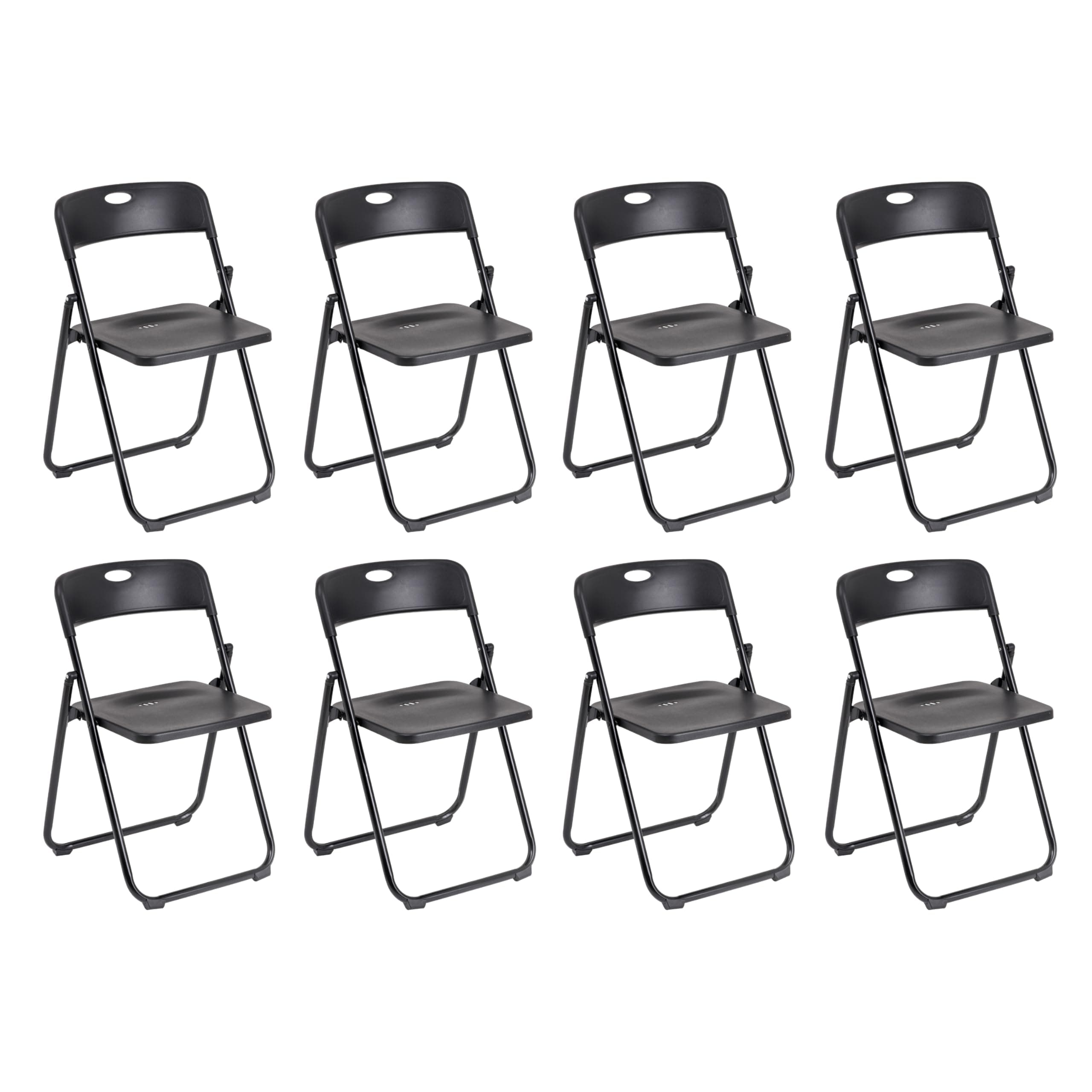 Baroni Home Sedia Pieghevole con Struttura in Acciaio e PVC, Seduta Salvaspazio Richiudibile con Piedini e Maniglia, da Viaggio, Cucina, Soggiorno, Camera da Letto, 74x43x49 cm, 8 pezzi, Nero