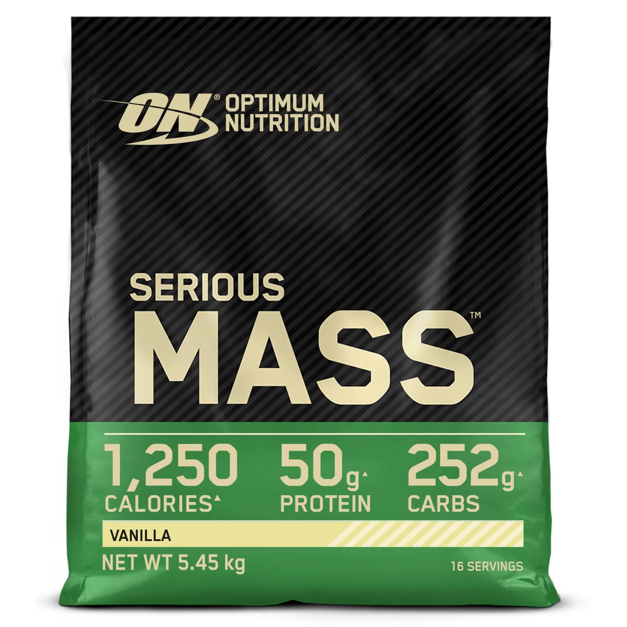 Optimum Nutrition Serious Mass Proteína en Polvo Alta en Calorías, Ganador de Masa Muscular con 25 Vitaminas y Minerales, Monohidrato de Creatina y Glutamina, Sabor Vainilla, 16 Dosis, 5.45 kg
