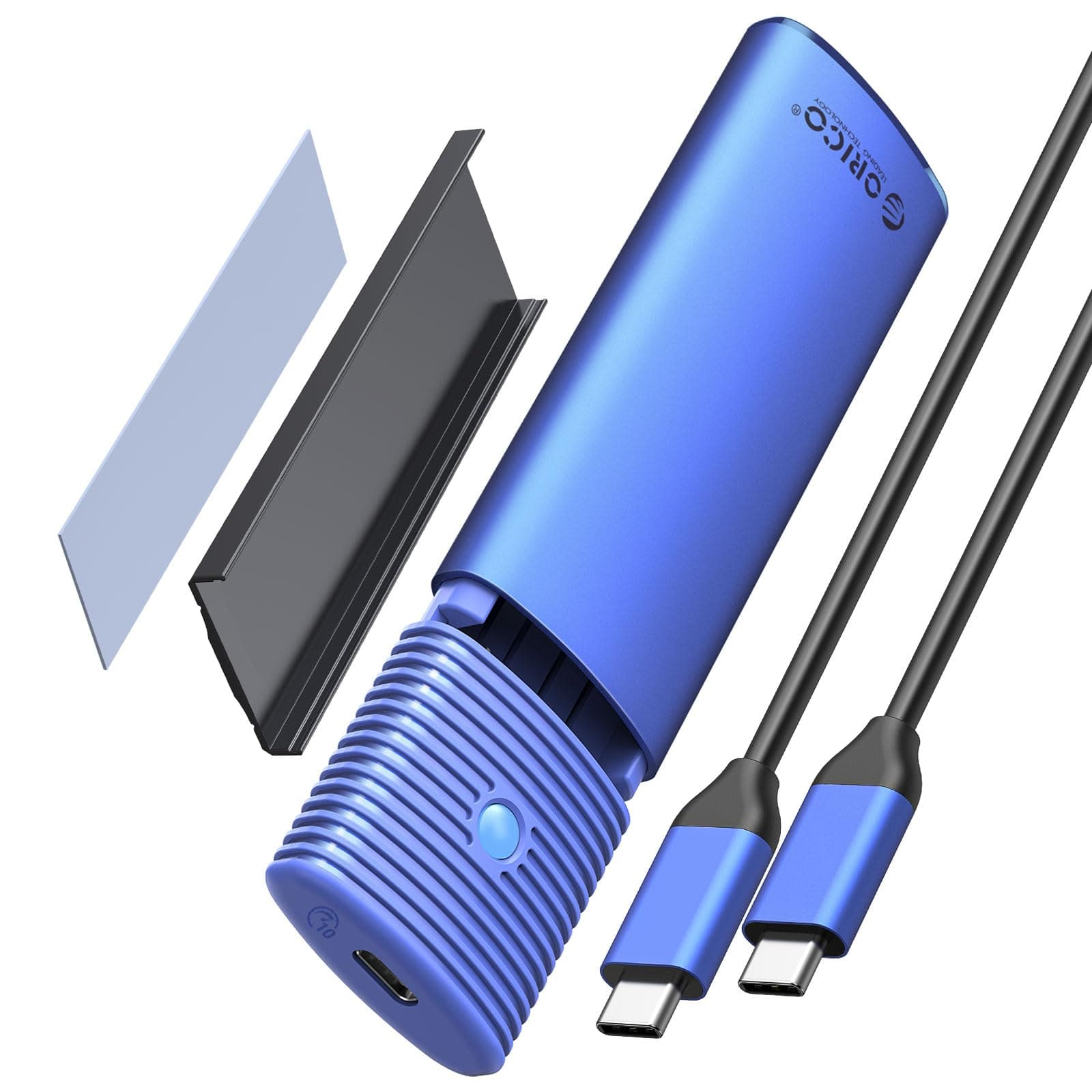 ORICO M.2 NVMe SATA SSD Gehäuse Adapter Werkzeuglos, USB C 3.2 Gen 2 10Gbps PCIe NVMe, 5Gbps NGFF SATA M-Key(B+M Key) 2230/2242/2260/2280, Aluminium Externe M2 Case Unterstützung UASP Trim-PWDM2-BL