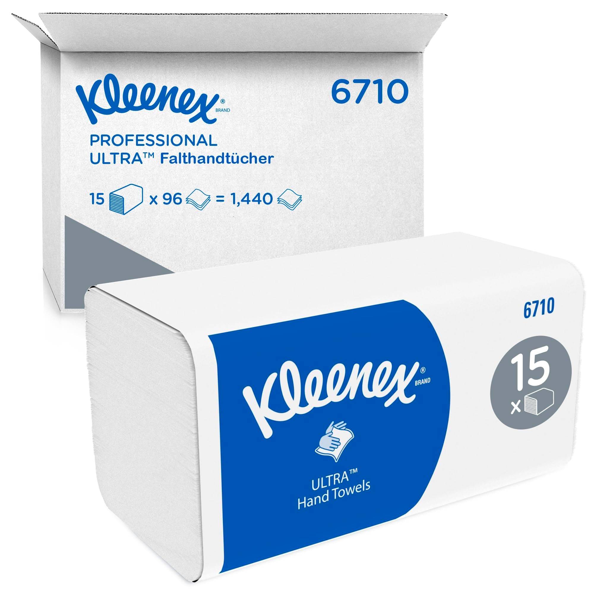 Kleenex Ultra Toallas de Mano 6710, 3 Capas, Súper Absorbentes, Tecnología Airflex, Ecoetiqueta Europea, FSC Certificado, 15 Paquetes x 96 Hojas (1.440 Hojas Totales)