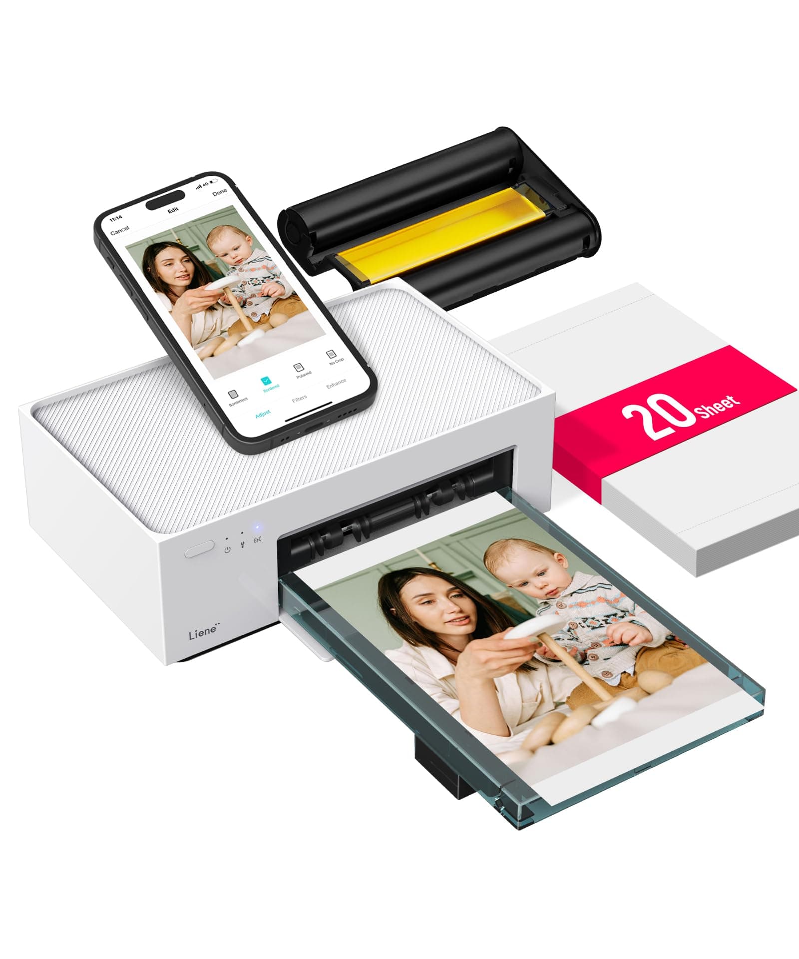 Liene Amber M100 Impresora Fotográfica, 10 X 15 WiFi Impresora Fotográfica Instantánea para PC/iPhone/Android, con 20 Papeles Fotográficos/Cartucho, Impresión a Sublimación, 300DPI, Impresora Móvil
