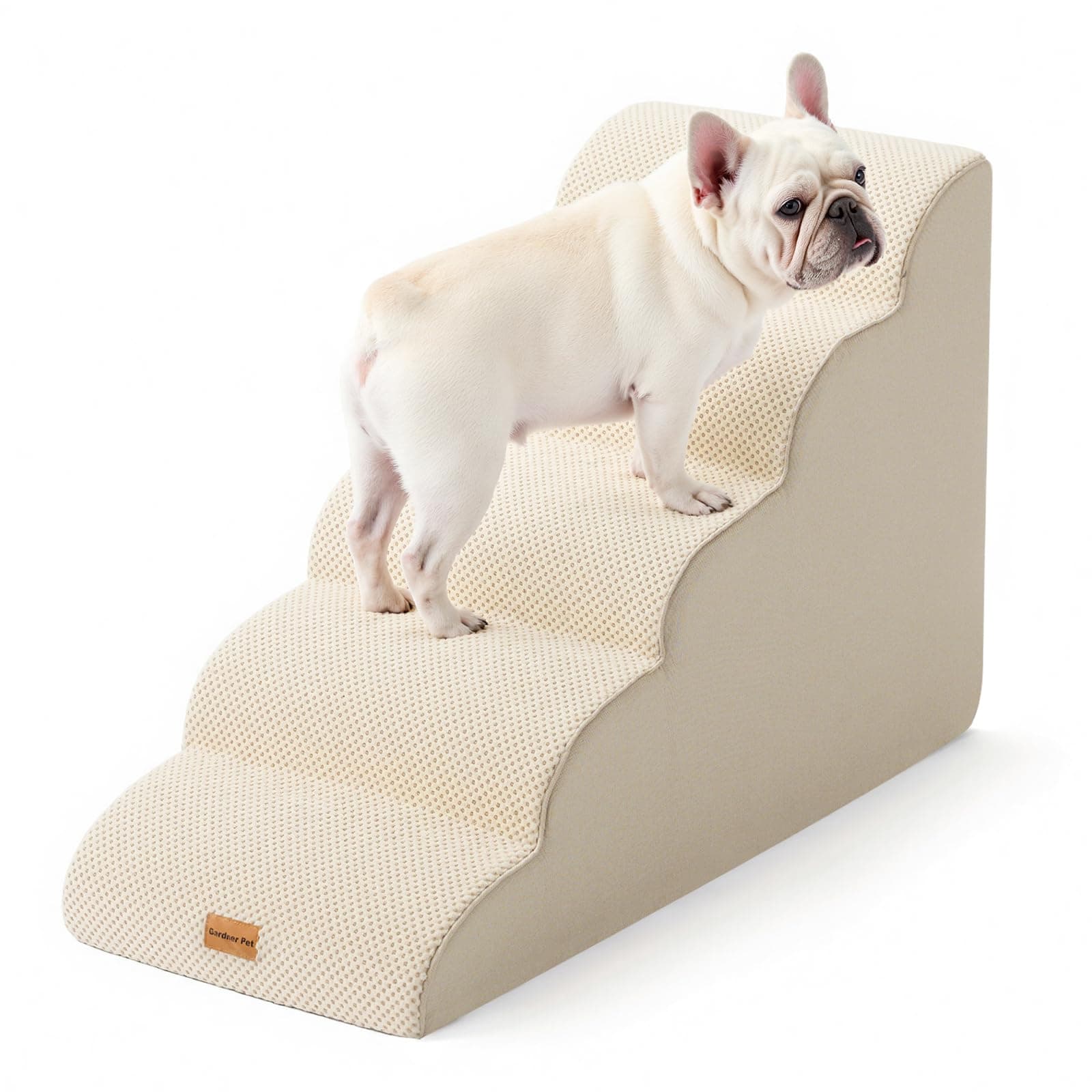 Gardner Pet Escalera para Perros Grade 5 de Espuma de Alta Densidad, 58 cm de Ancho, con Funda extraíble, Antideslizante, facilita el Acceso de Las Mascotas a sofás y Camas - Beige