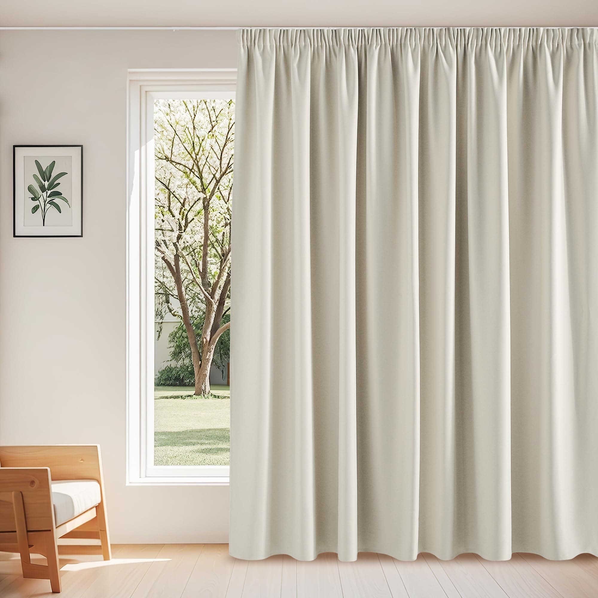 PONY DANCE Vorhang Blickdicht Schiene Übergardinen Wohnzimmer mit Kräuselband 1er Set H 220 x B 300 cm Hellbeige, Thermo Gardine gegen Hitze Verdunklungsgardine Wärmeisolierend