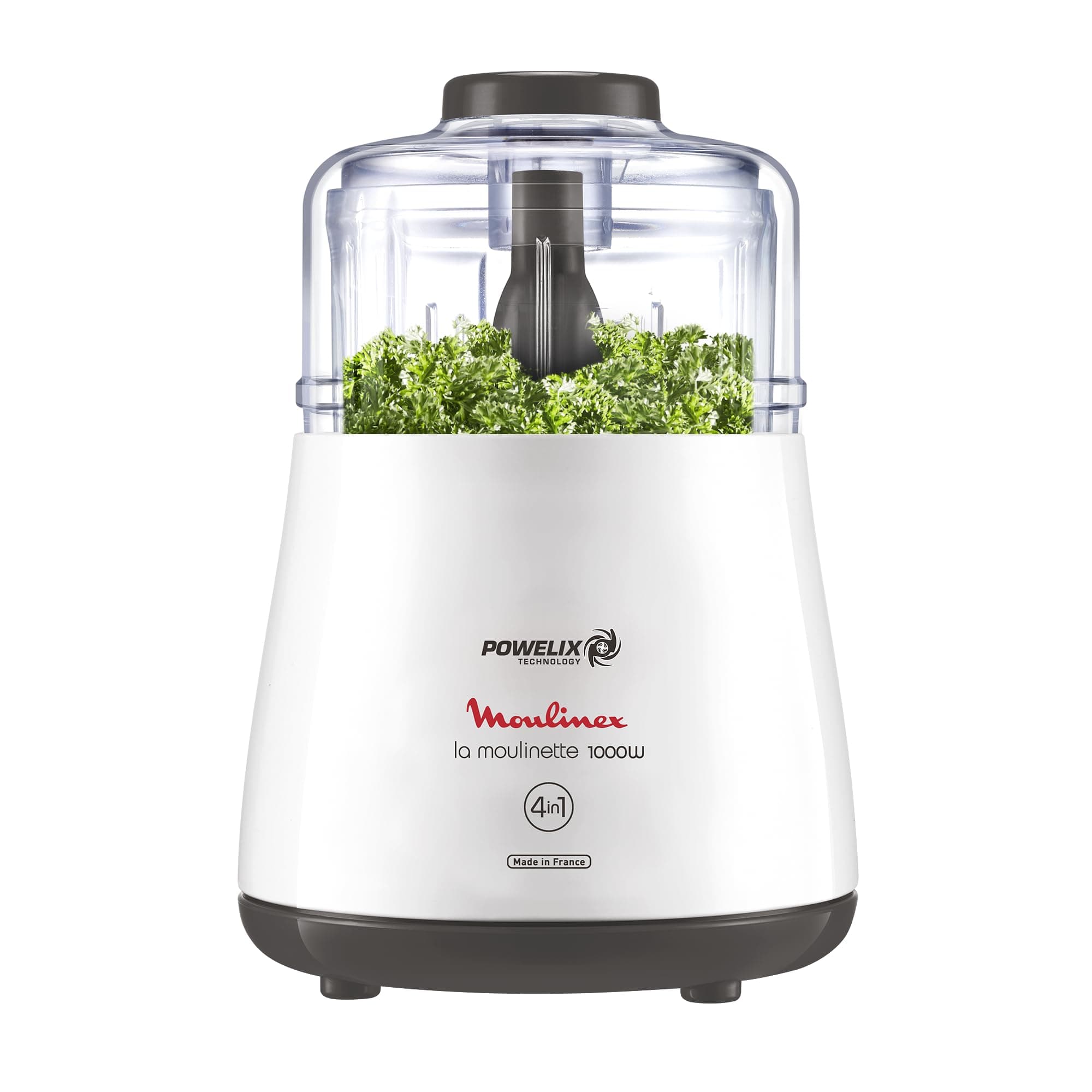 Moulinex Hachoir électrique, 1000 W, Hache, Mixe, Viande, Légumes, Herbes, Ails, Oignons, Fruits secs, Fabriqué en France, La Moulinette, Blanc DPA141