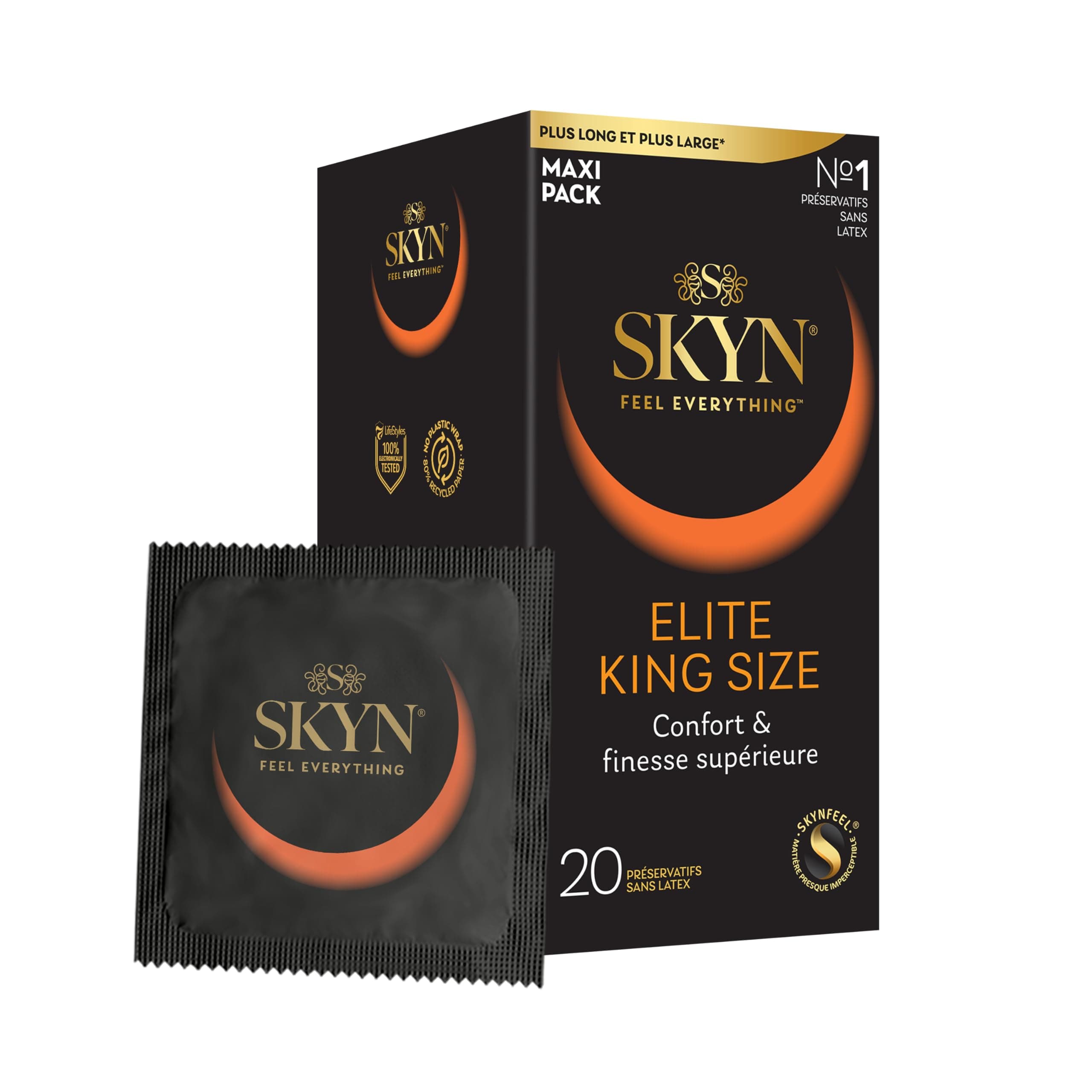 SKYN Elite King Size : Lot de 20 Préservatifs Extra large et ultra fins, sans latex SKYNFEEL pour Homme/Fins, Lisses, Forme Droite/Largeur Nominale 56mm