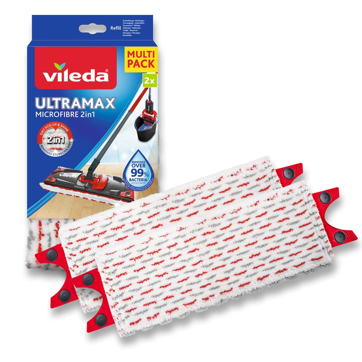 Vileda Ultramax Power Ersatzbezüge Doppelpack | Mikrofaser Wischmopp-Bezug für alle Hartböden wie Parkett, Laminat & Fliesen | Waschmaschinengeeignet | 2 Stück