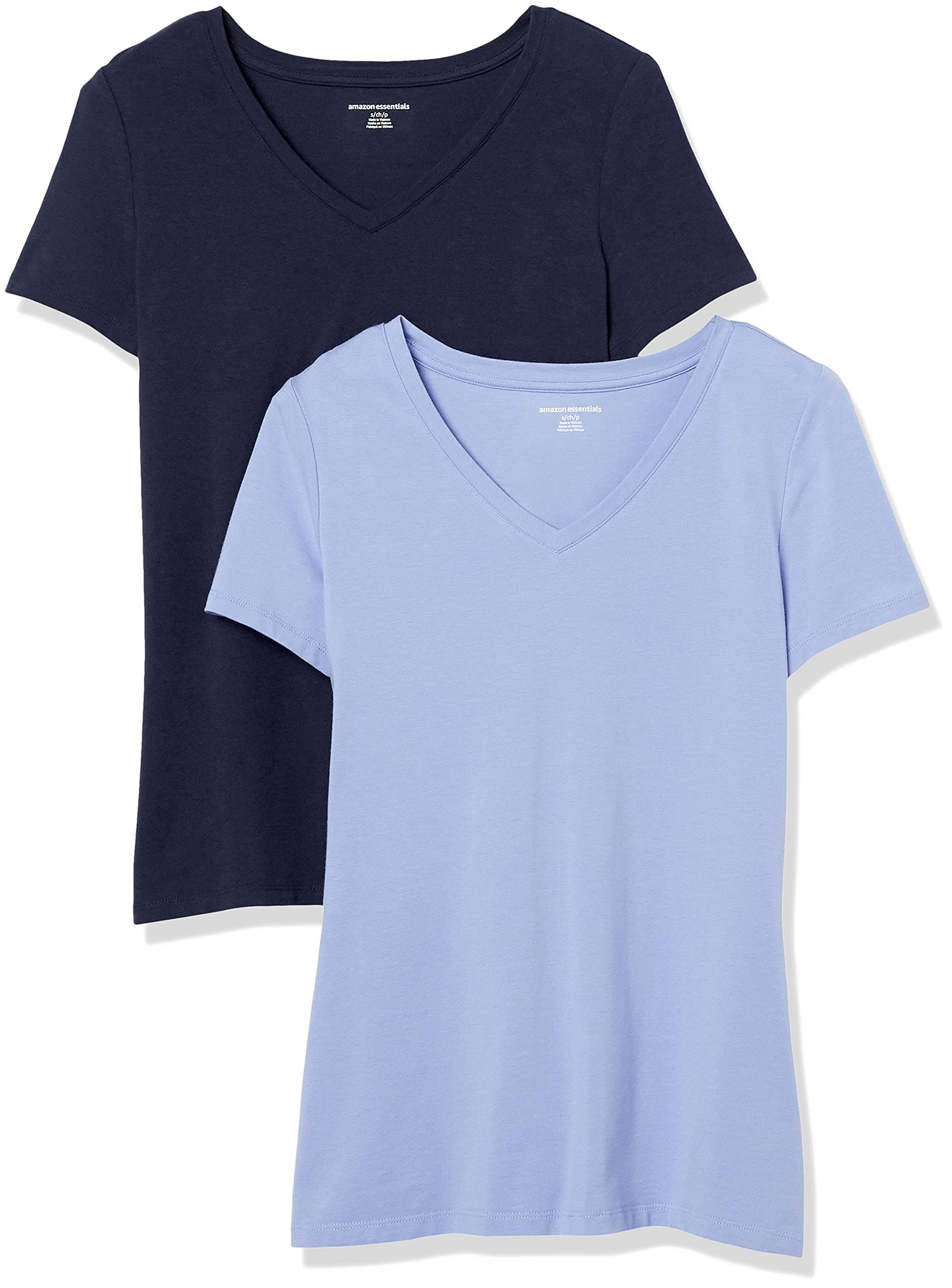 Amazon Essentials T-Shirt a Maniche Corte con vestibilità Classica (Opzioni Girocollo e Scollo a V) Donna, Confezioni Multiple
