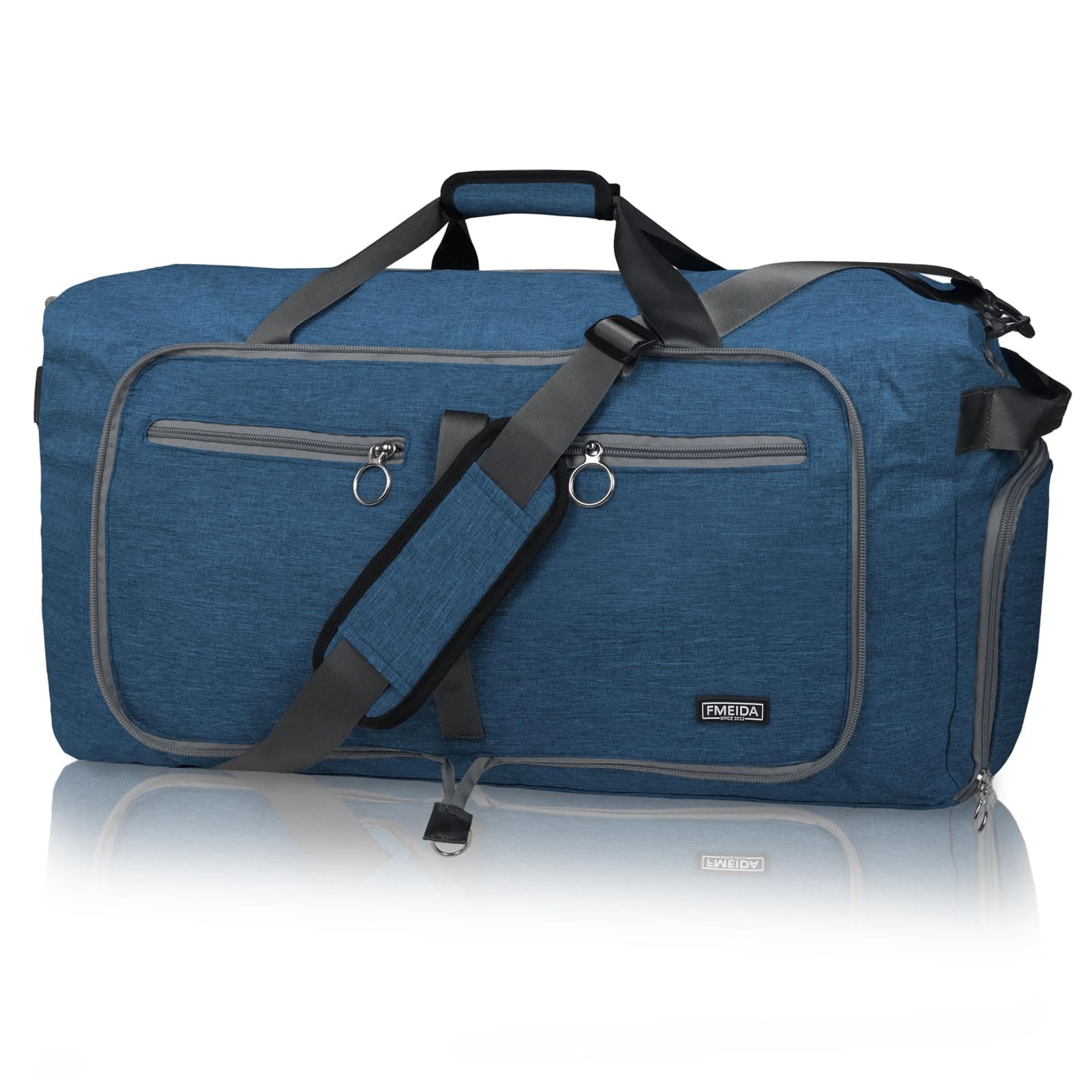 Fmeida Borsone da Viaggio 65L Pieghevole Borsone Palestra Grande Capacità Borsa Sportiva Impermeabile Borse da Viaggio Uomo Donna per Viaggi Campeggio Vacanza, Blu Marino