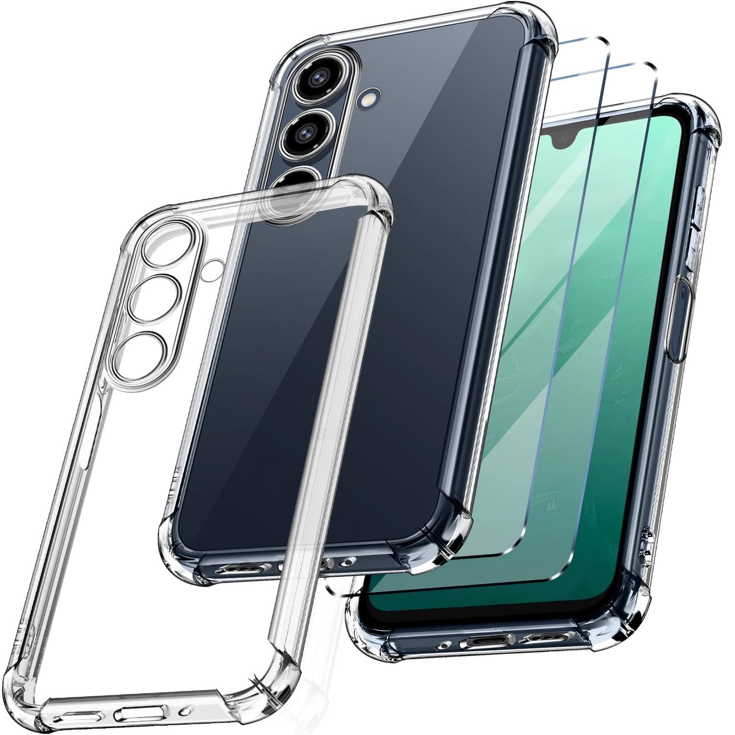 New&Teck Coque pour Samsung Galaxy A16 4G/5G + 2 Verre Trempé Protection écran, Housse Etui en Silicone TPU Souple, Bumper avec Coins Renforcés, Protection Claire. (Transparent)
