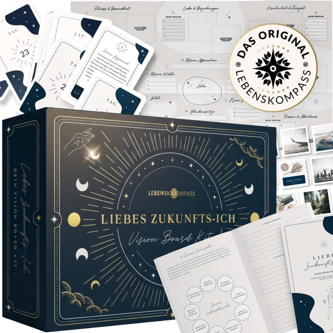 Vision Board Set 2026 - DAS ORIGINAL ”Liebes Zukunfts-Ich” von Lebenskompass® - Bastel Dein eigenes Visionboard und visualisiere das Leben deiner Träume - Geschenke für Frauen & Männer