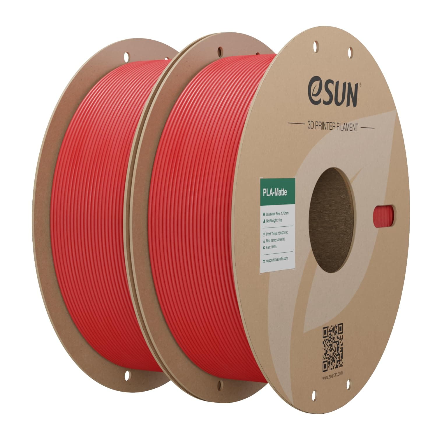 eSUN Upgraded Matte PLA Filament 1.75mm, Matte PLA 3D Drucker Filament, glanzfreie Farbe, mattierte Textur, 1KG pro Spule, 2 Spulen für 3D Drucker, Feuerrot