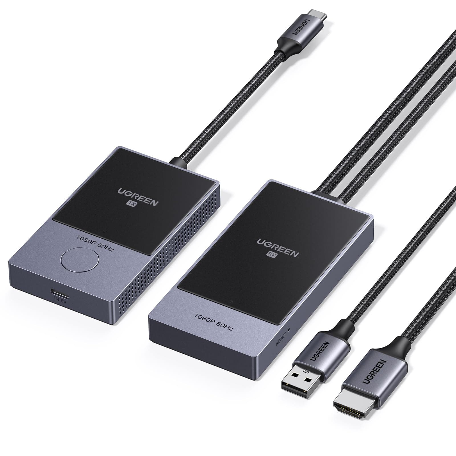 UGREEN Émetteur et Récepteur HDMI sans Fil USB C TX HDMI RX 1080P 60Hz 50M | Plug Play 5G WiFi Transmission Transmetteur PD 60W Compatible avec iPhone 17 Pro Max Air 16 Macbook Air Pro iPad Moniteur