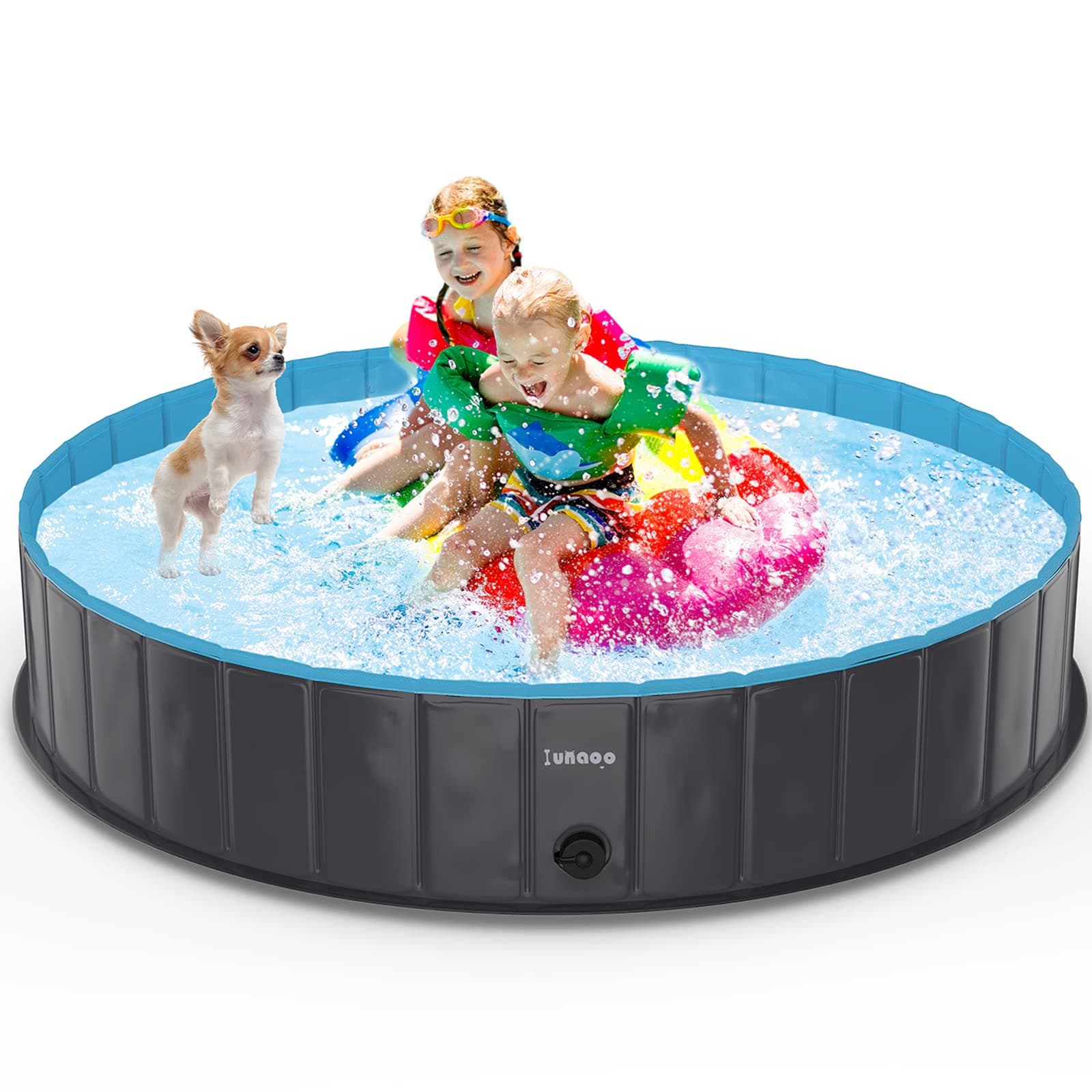 lunaoo Piscina para Perros, Bañera Plegable para Mascotas, Antideslizante y Resistente al Desgaste Bañera para Niños Natación Piscina para Mascotas Perros Grandes y Pequeños, Azul Claro, 160 x 30 cm