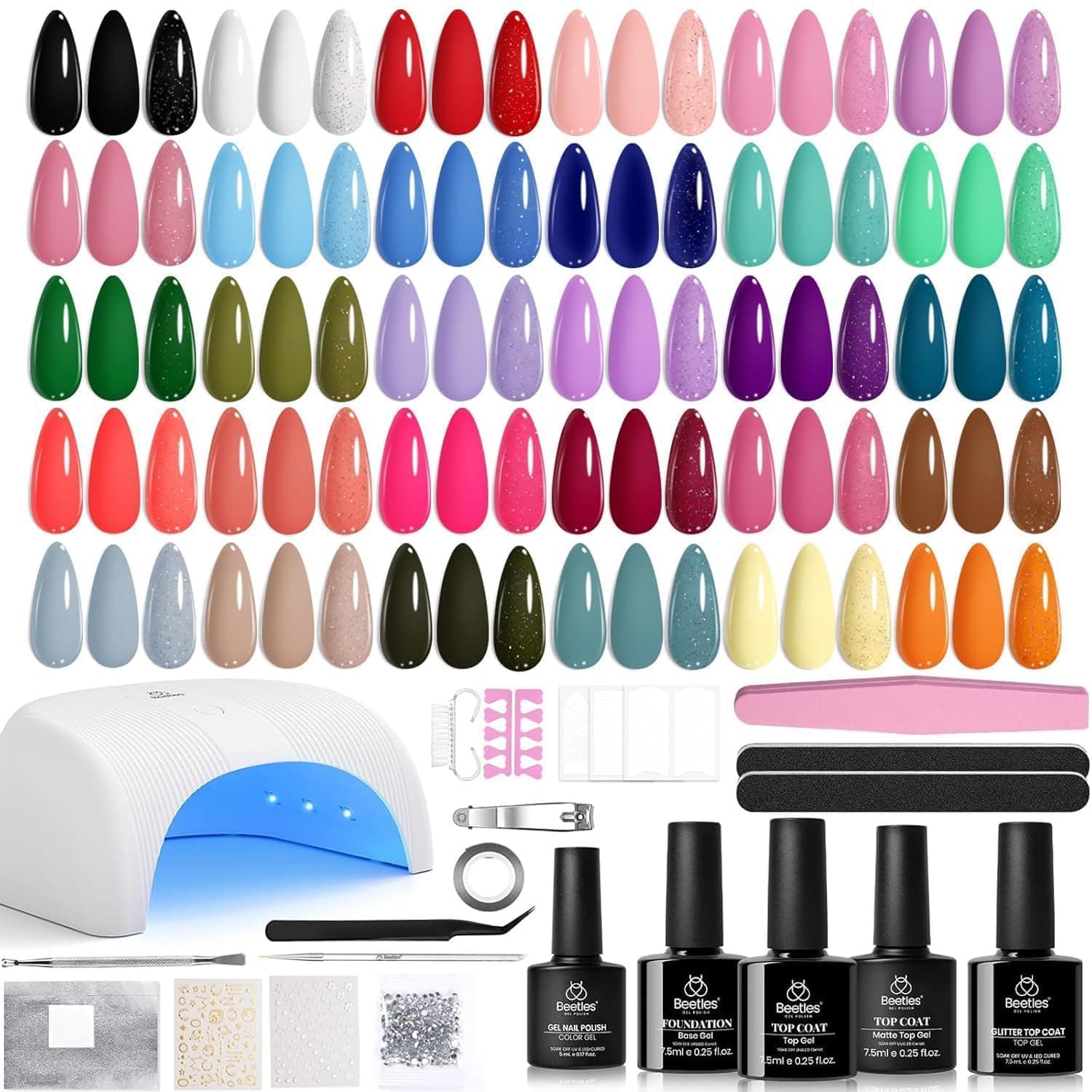 Beetles Gel-Nagellack-Set mit UV-Licht, 32 Farben Gel-Nagellack-Set 50-teiliges GeLack mit Basis und mattem und glänzendem Decklack Soak-Off-DIY-Kunst-Kit Maniküre-Geschenke für Mädchen für Frauen