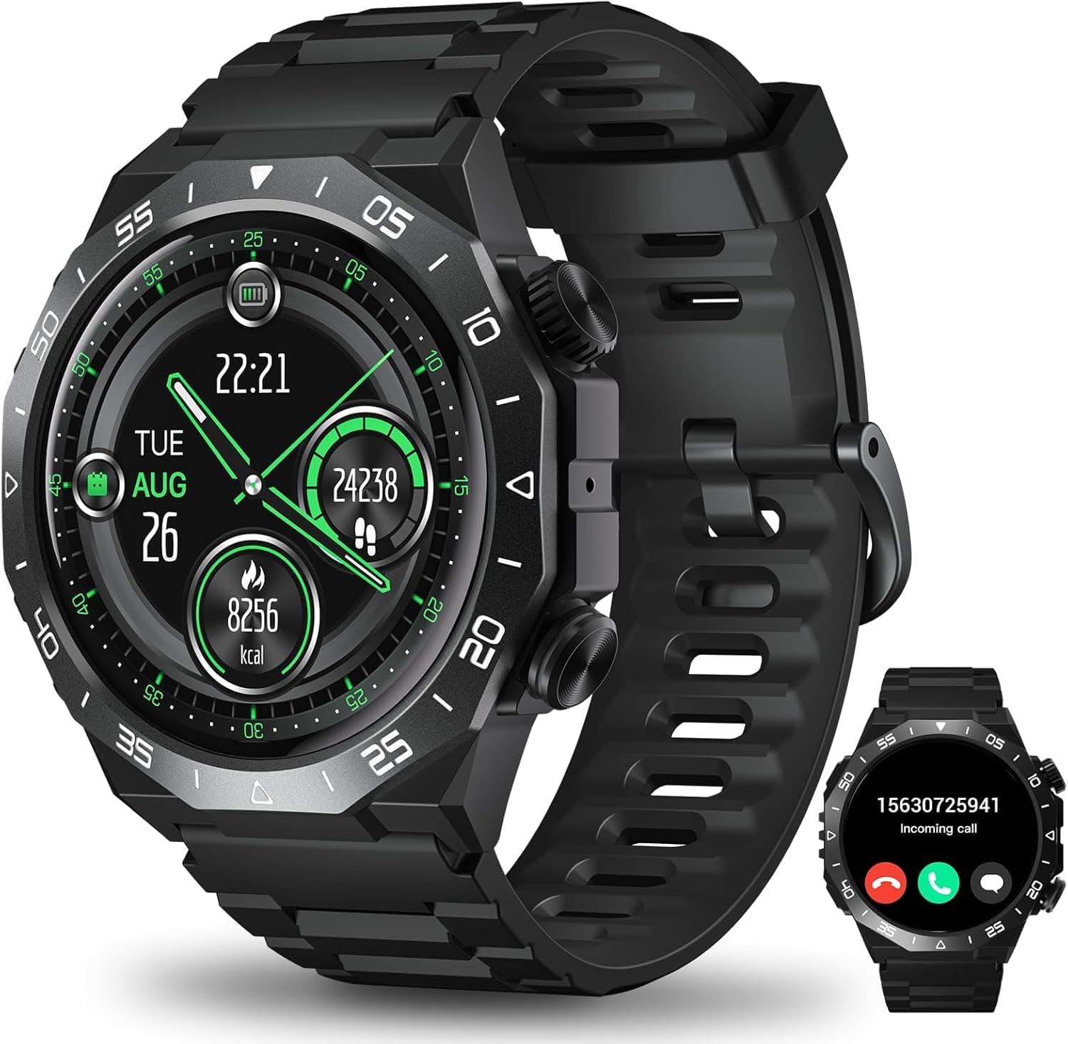 Reloj Inteligente Hombre Mujer con Llamadas y Voz de Al, 1.39" Militar Smartwatch con Podómetro/Pulsómetro/Monitor de Sueño, IP68 Impermeable Reloj Deportivo con 112+ Deportivos Modos para Android iOS