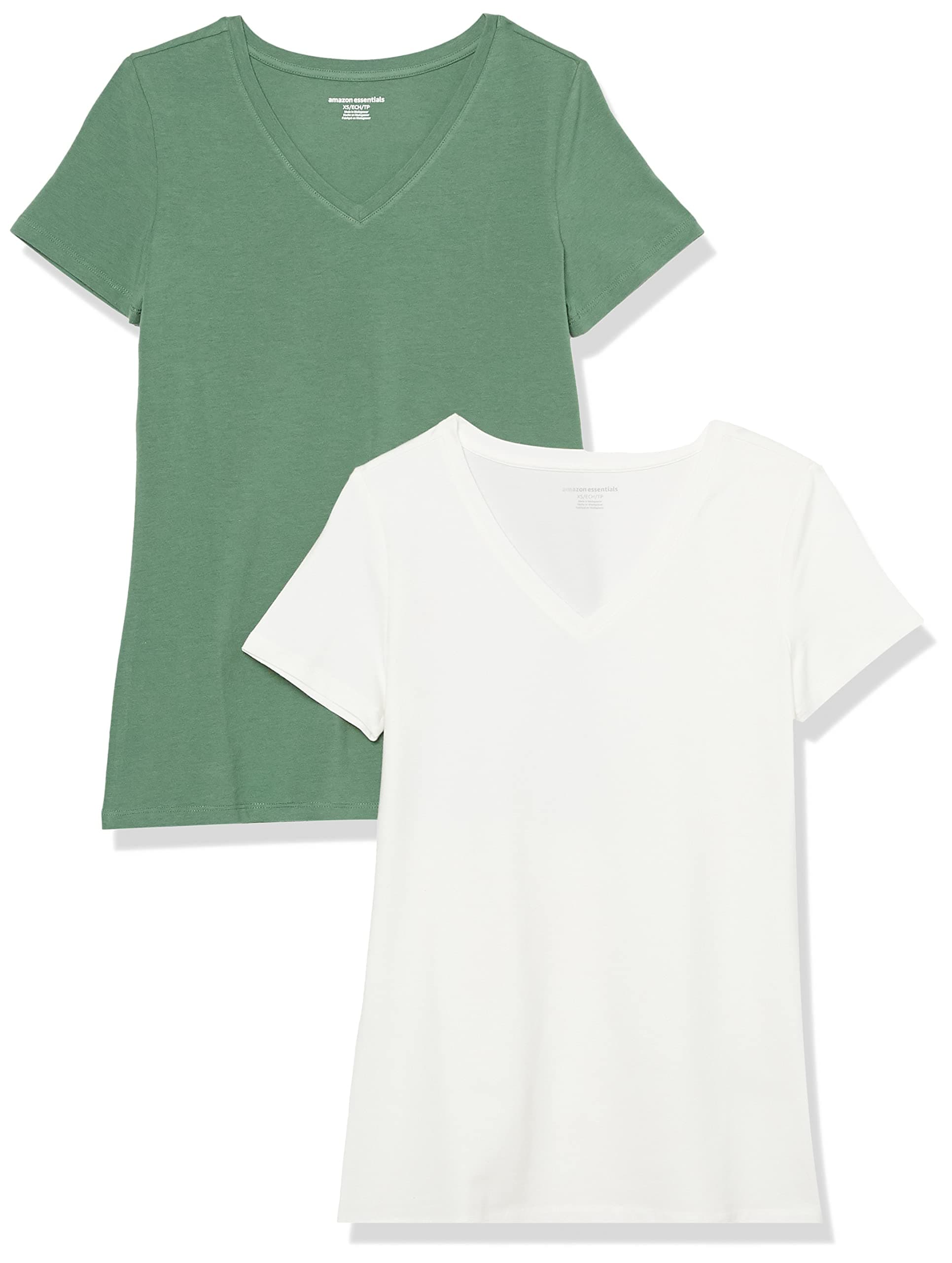 Amazon Essentials Damen Kurzärmliges Regular-Fit-T-Shirt (Varianten mit Rundhalsausschnitt und V-Ausschnitt), Multi-Packs