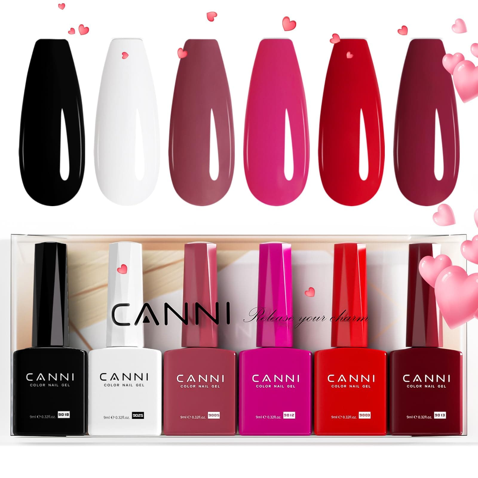 CANNI Vernis à Ongles Gel Semi Permanent 6 Couleur Vernis à Ongles Nail Polish blanc violet rouge noir marron Gel Semi-permanent Set Valentinstag für Nageldesign