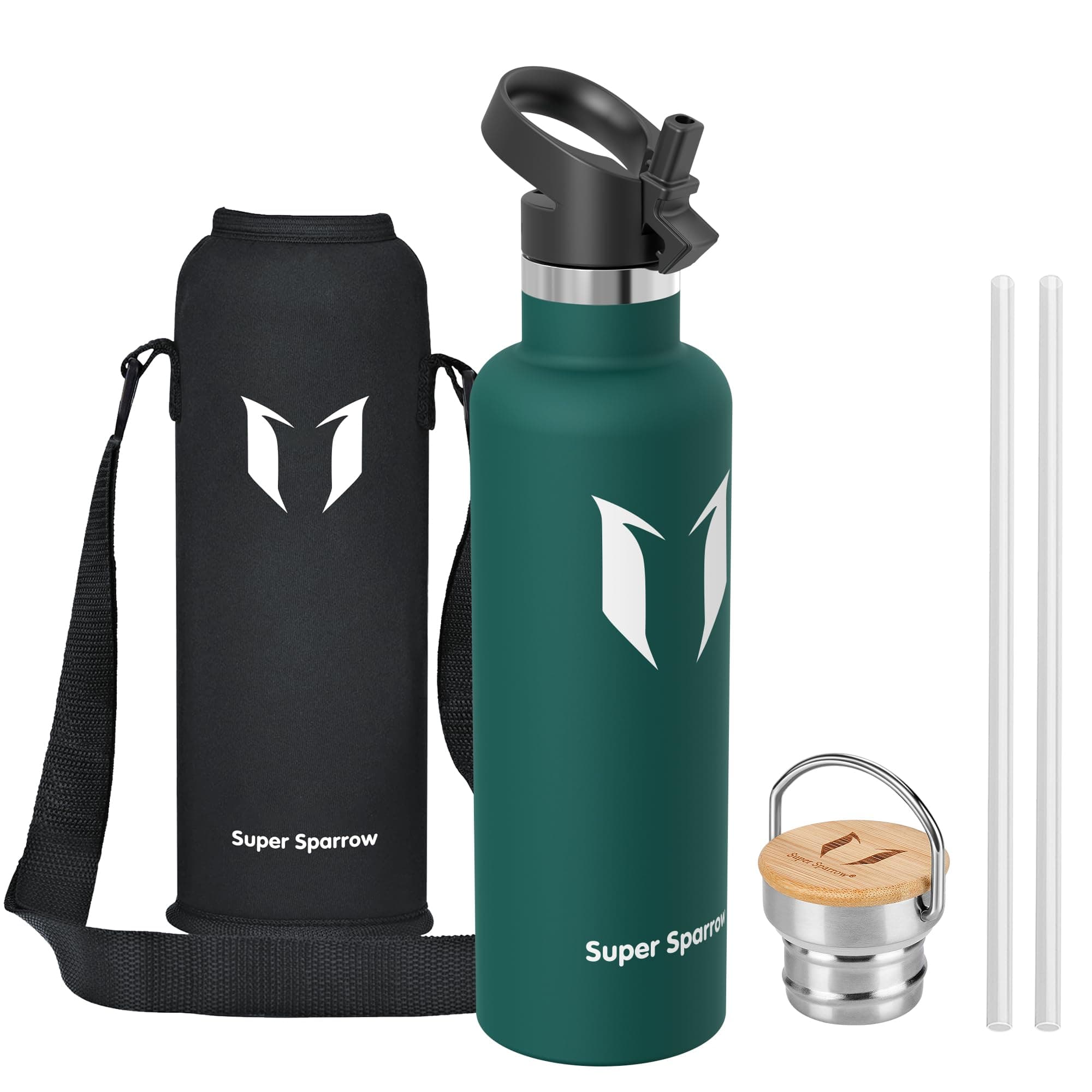 Super Sparrow Borraccia Termica 1L - Bottiglia Termica Senza Perdite - Senza BPA Borracce Bambini - Per Scuola, Sport, Campeggio, Palestra, Ciclismo - Con 2 Tappi