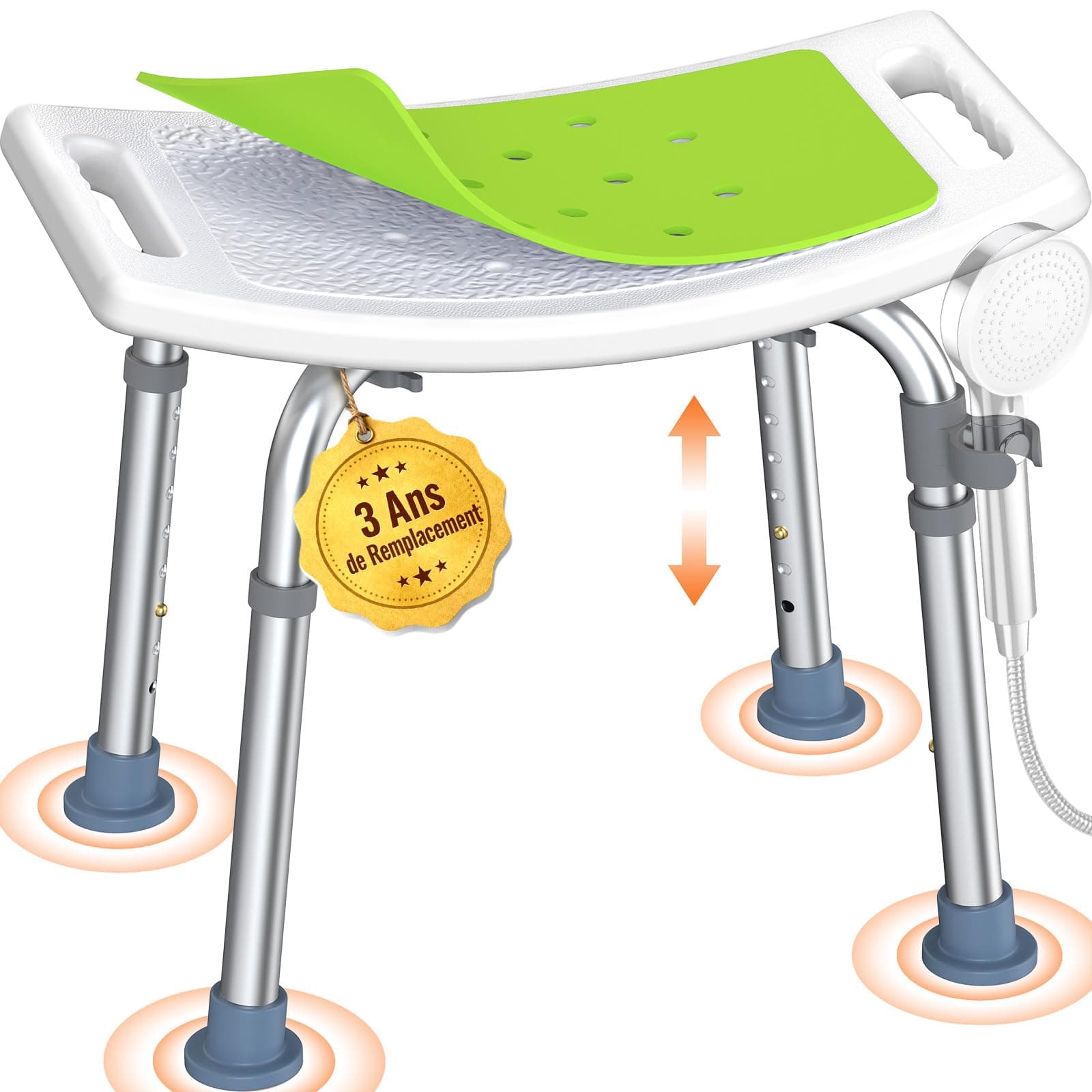 Luckfaith LC02 Tabouret de Douche pour Personne Âgée, Chaise de Douche Antidérapante Réglable en Hauteur Jusqu’à 158 kg, Léger avec Ouvertures de Prise, pour Handicapés et Femmes Enceintes