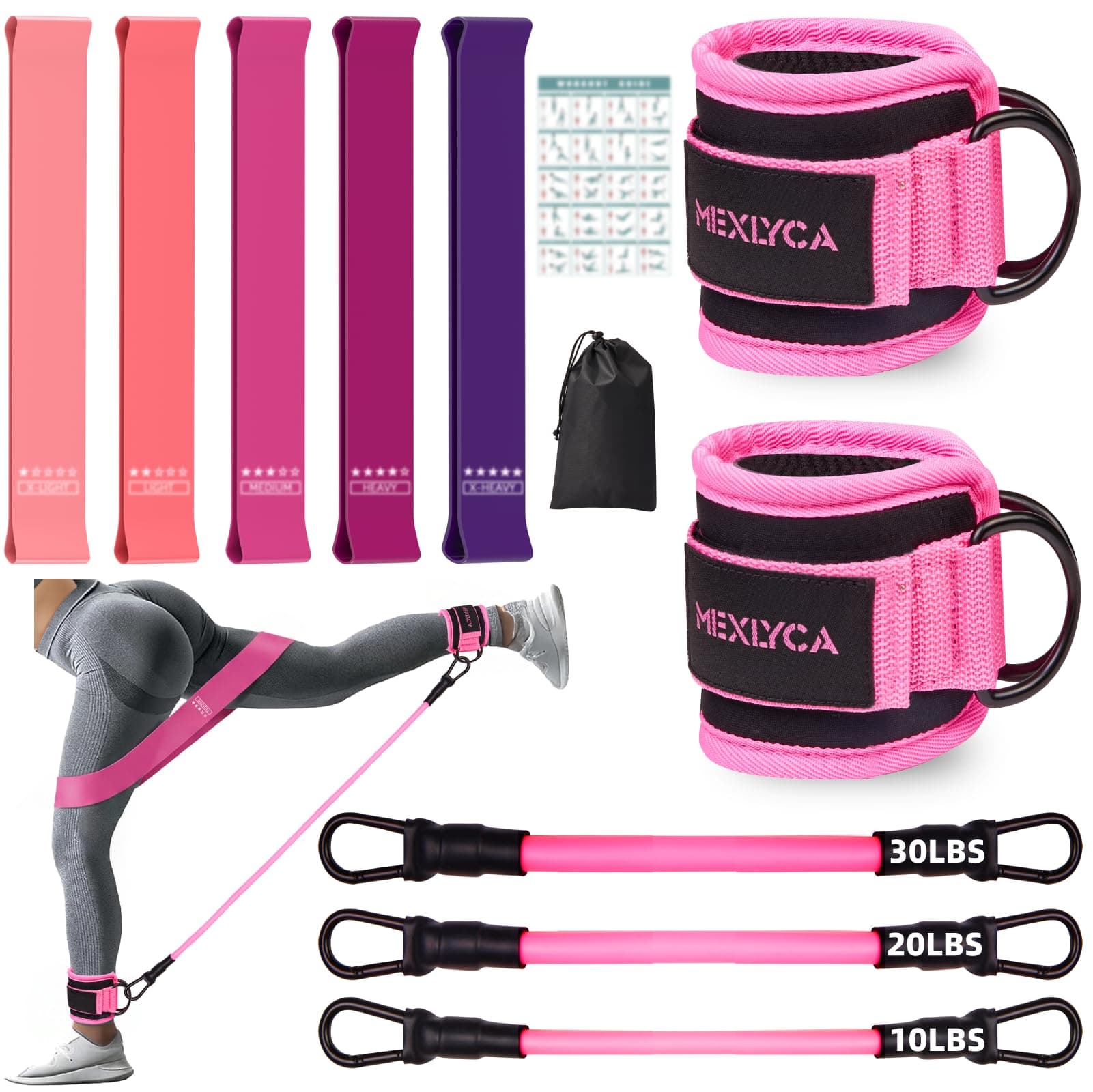 Kit Élastique Musculation - 12 pièces Bandes de Résistance de 5 à 40 lbs et Sangles Cheville de 10 à 30 lbs, Élastique Premium pour Fitness Maison avec Guide d'Entraînement et Sac Inclus