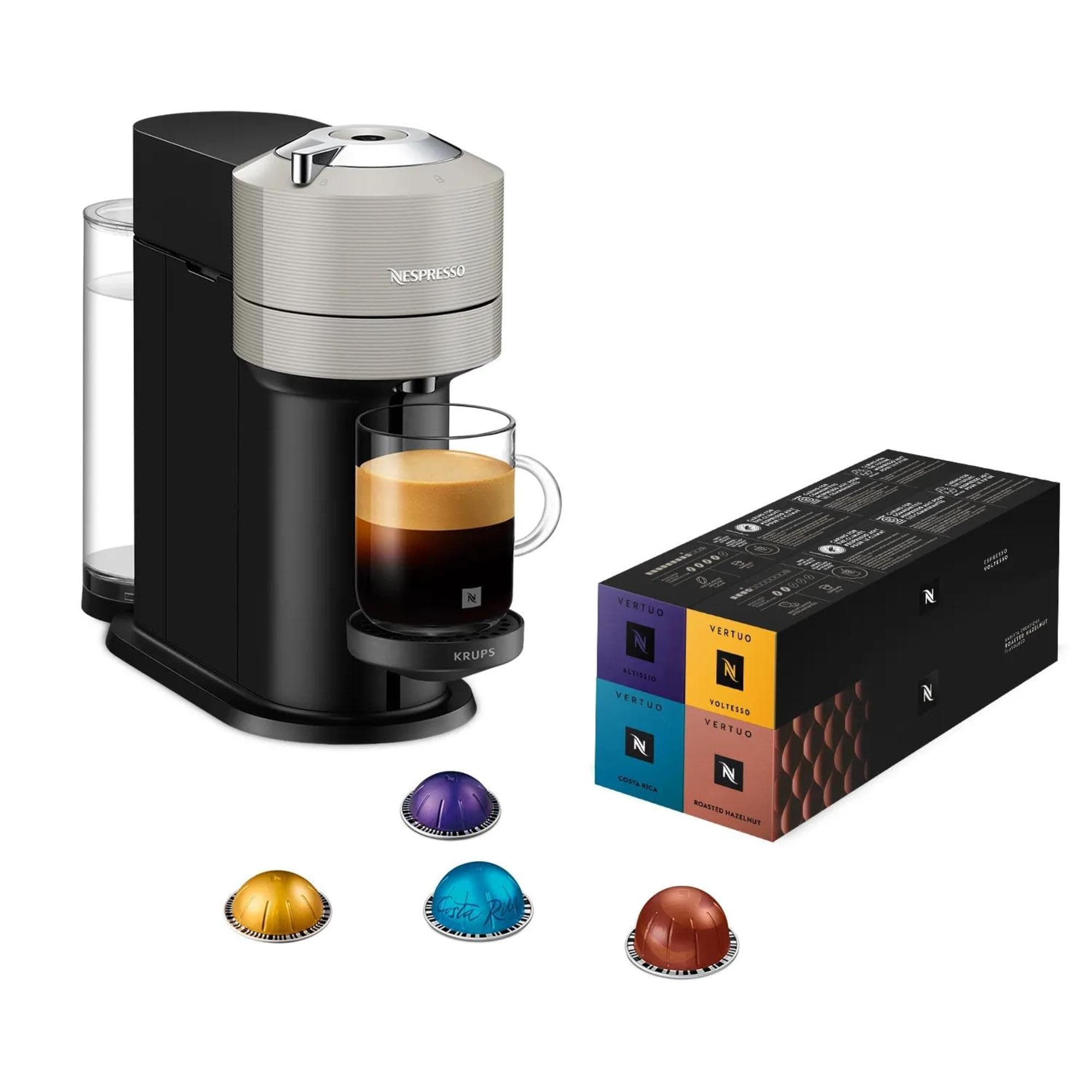 Nespresso Krups Machine à Café Vertuo Next Gris Claire+52 capsules offertes, Capsules café Vertuo seulement, Technologie Centrifusion, 5 Tailles de Tasses, Design Moderne, Arrêt Automatique, YY5902FD