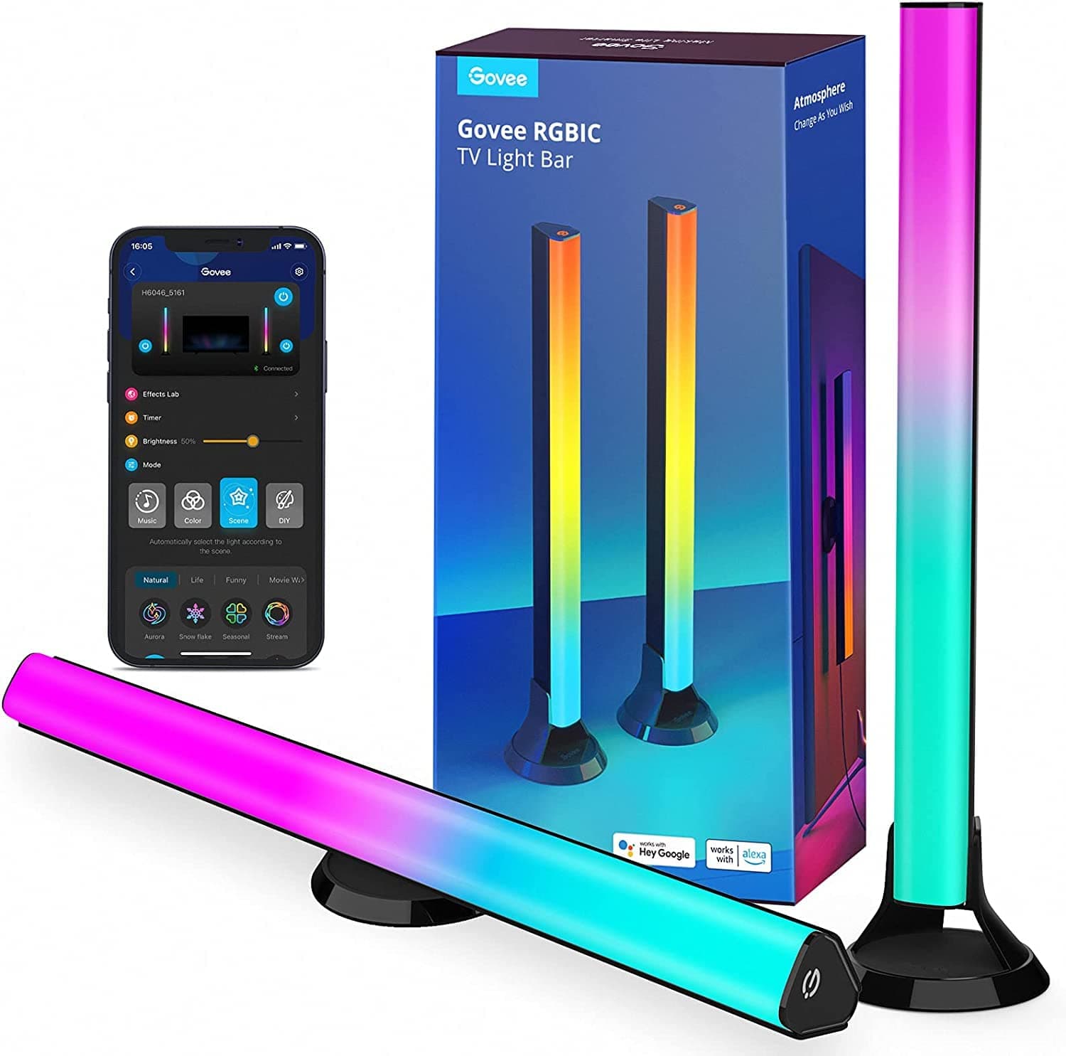 Govee RGBIC LED Lightbar, TV Hintergrundbeleuchtung für 45-70 Zoll, LED TV Backlights Funktioniert mit Alexa, Steuerbar über App für Gaming Deko, 3 Platzierungsoptionen, Schwarz, 38x3x4cm (LxWxH)