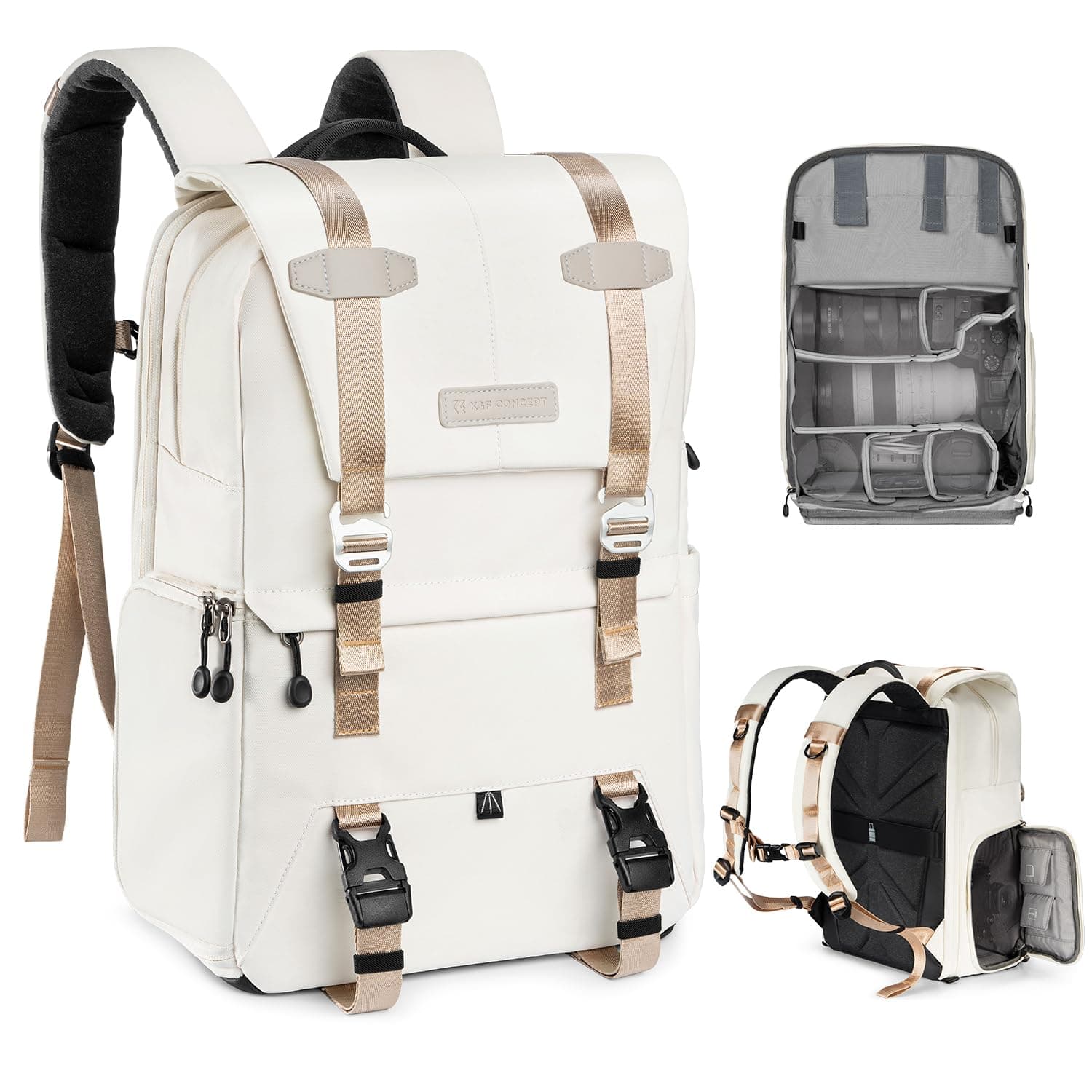 K&F CONCEPT Kamerarucksäcke 20L, Große Camera Backpack 15,6 Zoll Laptopfach, Spritzwassergeschutzt Fotorucksack mit Regenschutz, Kameratasche Groß für DSLR SLR