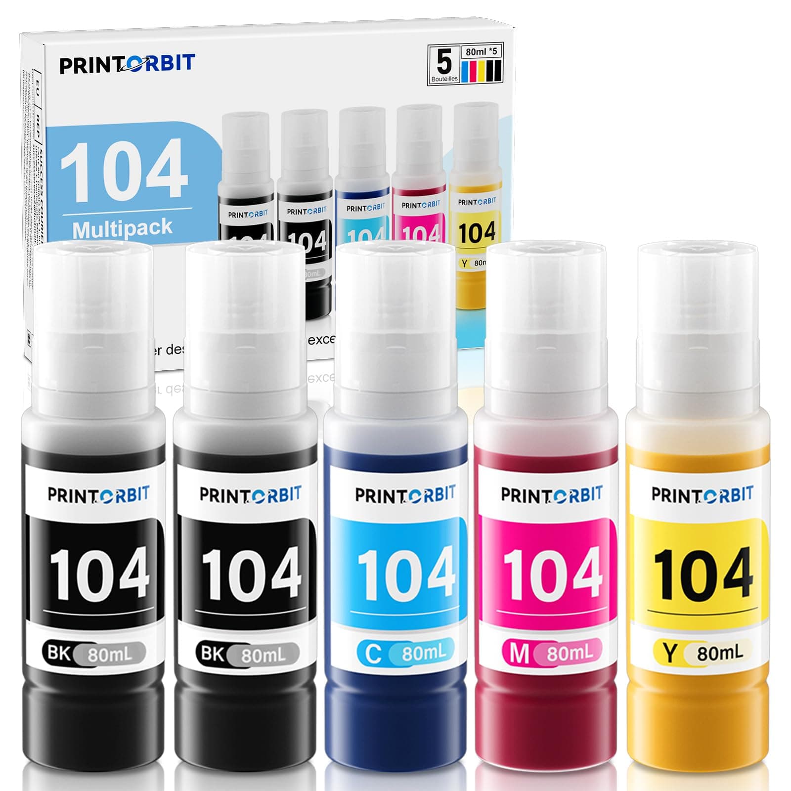 PRINTORBIT 104 Encre Compatible pour ET-2870 ET-2810 ET-1810 ET-2820 ET-2710 ET-2812 104 Bouteille D’Encre Multipack pour ET-2876 ET-2821 ET-2825 ET-2720 ET-4800 Imprimante