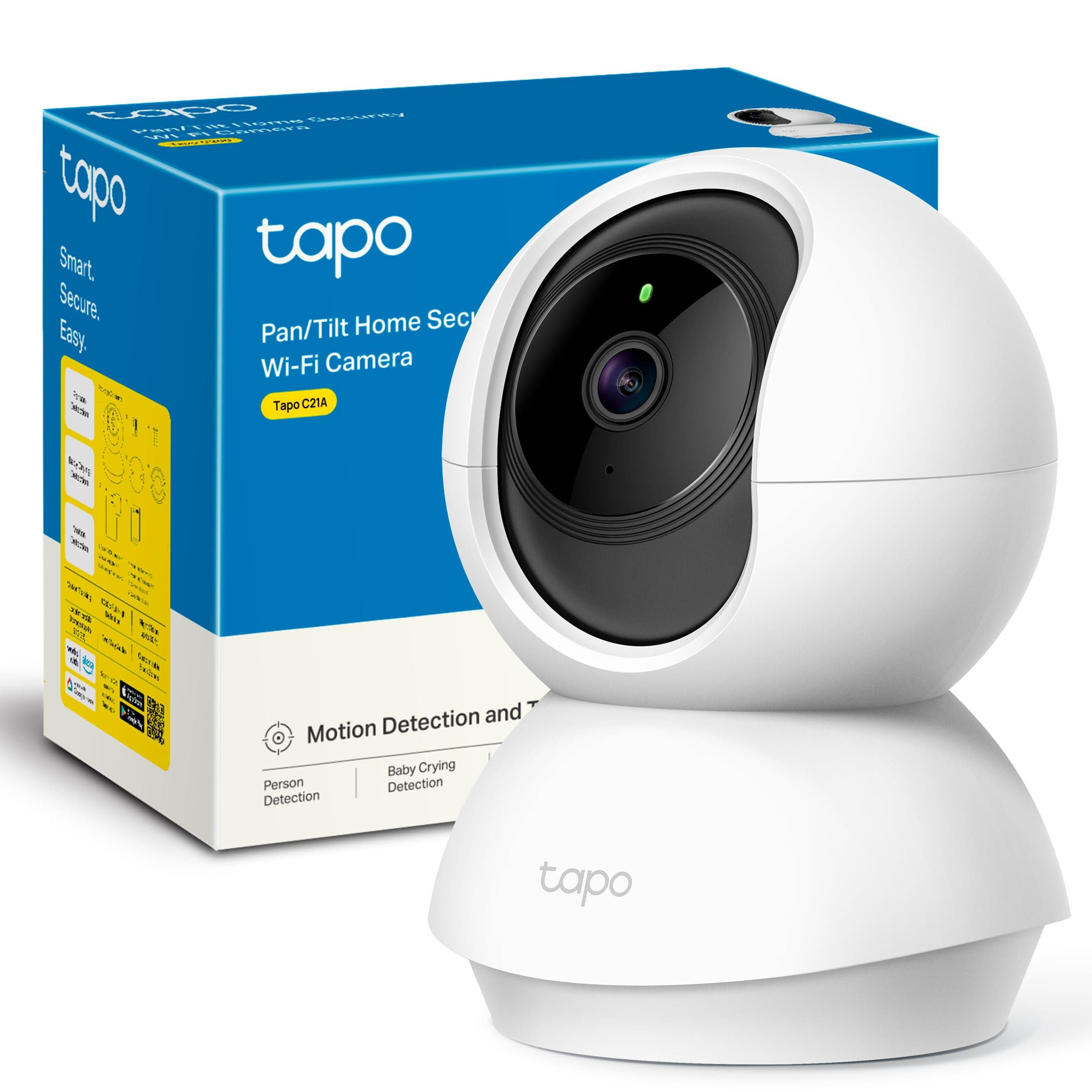 Tapo 2K(3MP) Cámara de vigilancia WiFi Interior 360° C21A, visión Nocturna, notificaciones en Tiempo Real, detección de Persona, Seguimiento de Movimiento, Control Remoto, Compatible con Alexa