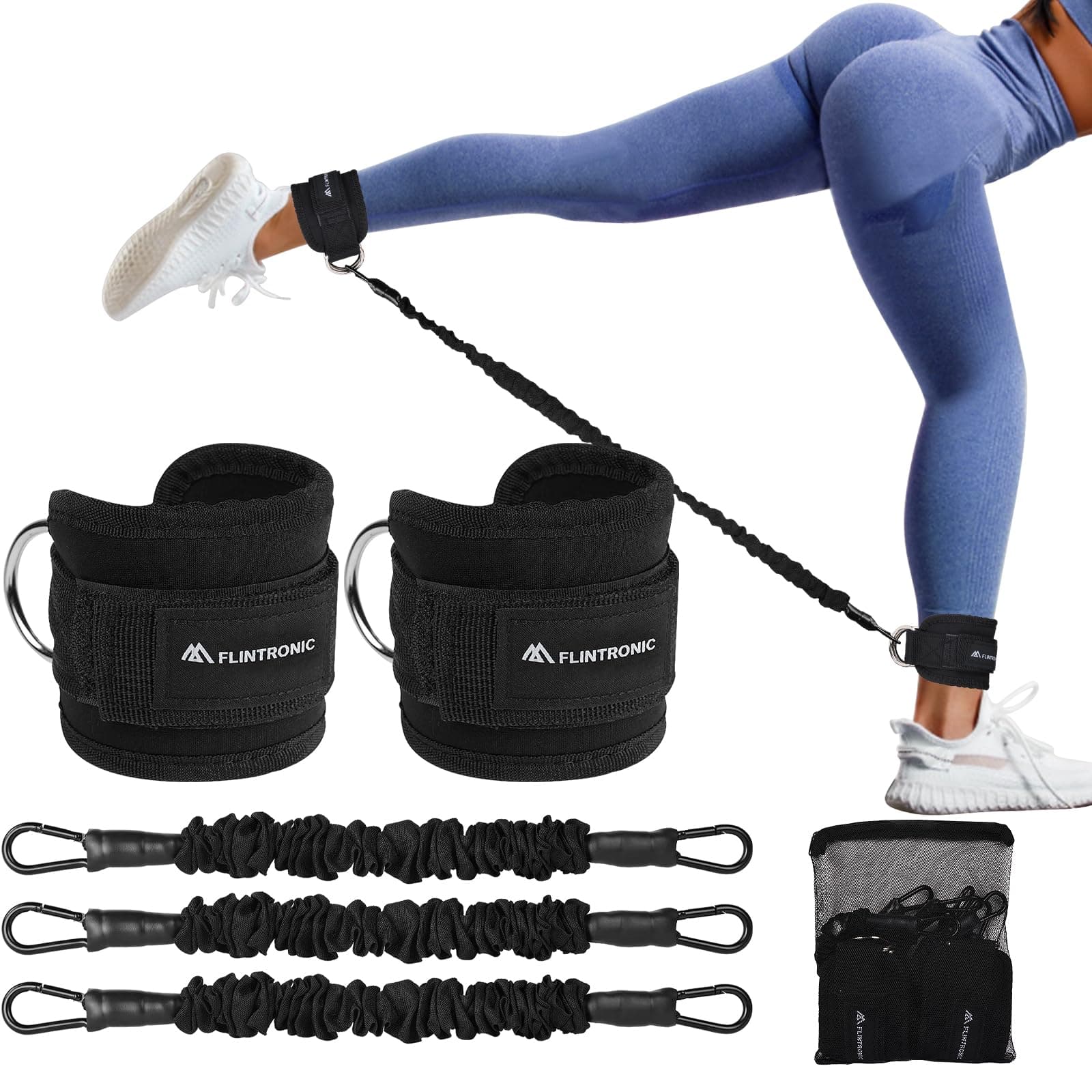 flintronic 2PCS Tobilleras Poleas Gym, Tobillera para Polea con Doble Anilla en D Correa para Tonificar Músculos, Entrenar Piernas y Glúteos para Hombres y Mujeres