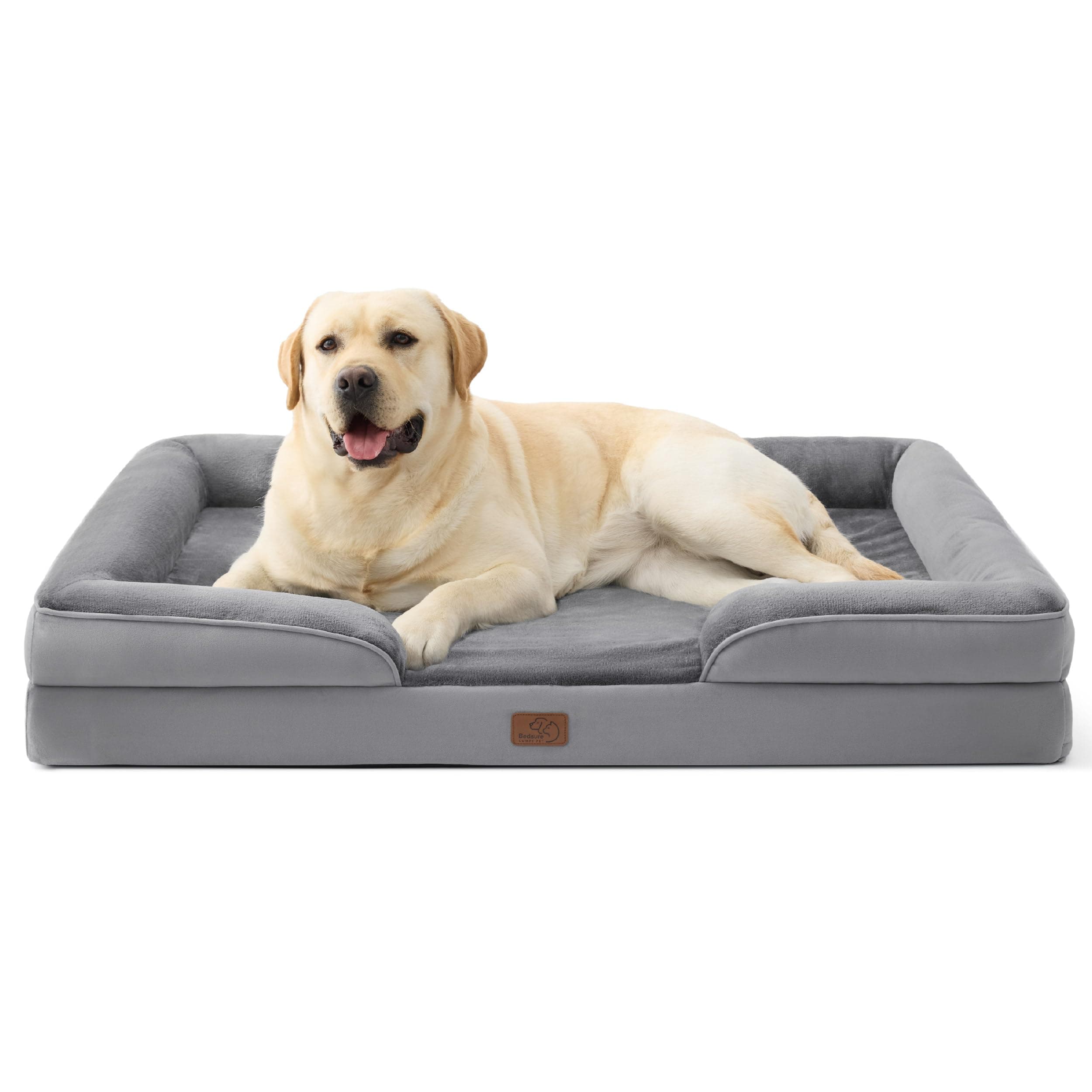 Bedsure Sofá Perro Ortopédica Extra Grande - Cama Perro Desenfundable y Lavable, Colchon Perro con Forro Impermeable y Espuma Viscoelastica, Gris Oscuro, XL Pro