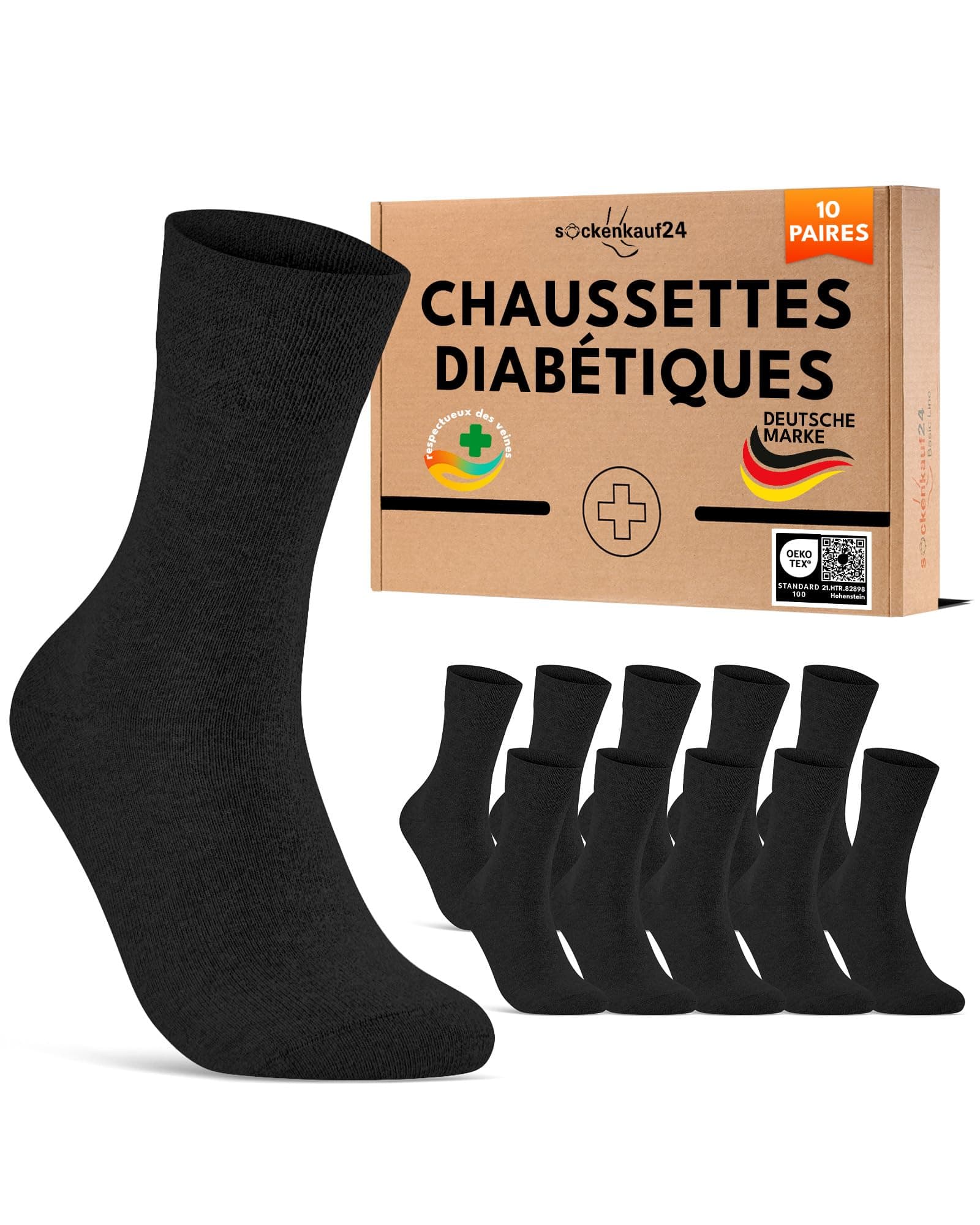 Lot de 10 Paires Chaussettes Diabetiques Homme Femme Coton sans Elastique & sans Couture