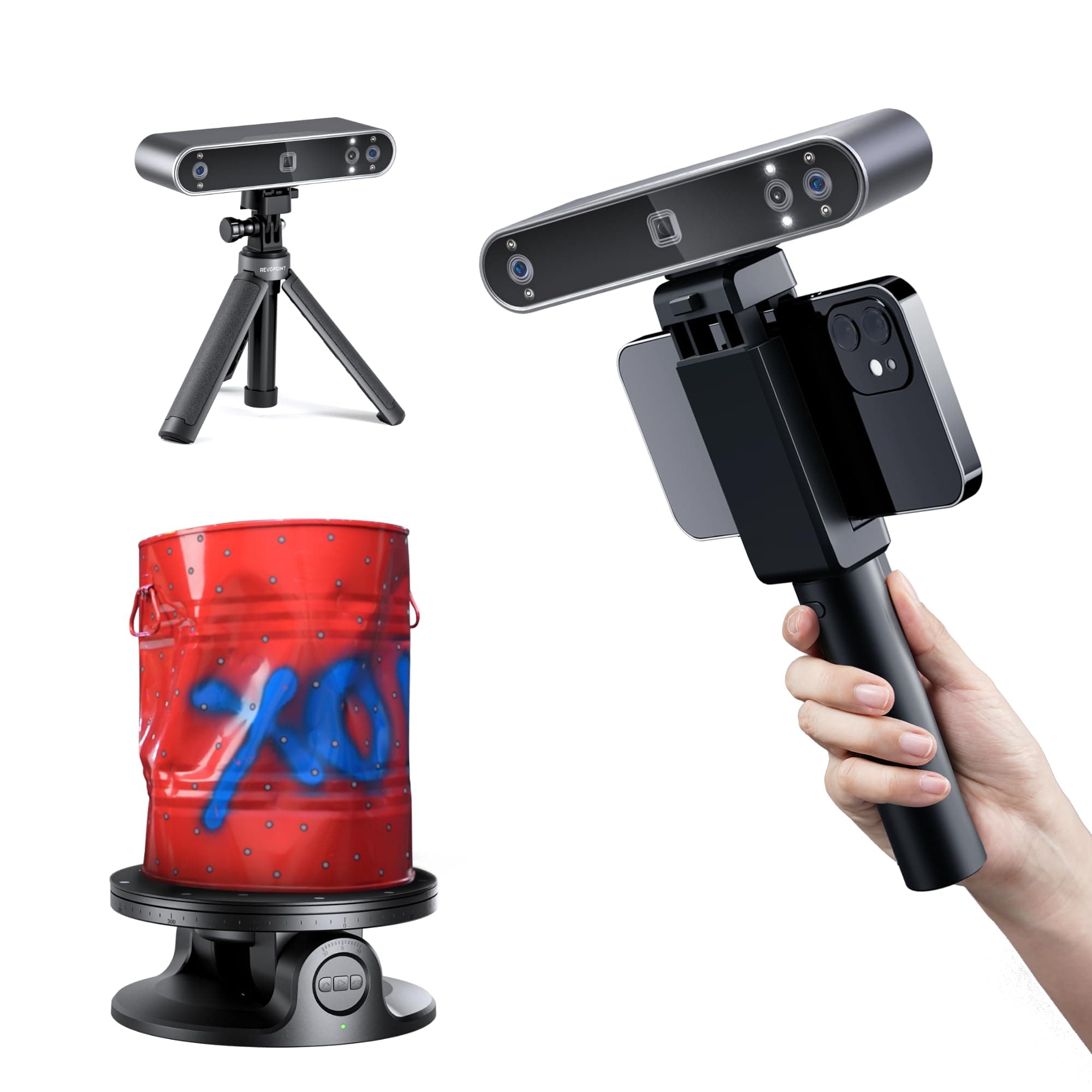 Revopoint POP 3 Plus Scanner 3D pour l'impression 3D,Scanner portable avec une précision de 0,04mm et une vitesse de scan de 18 ips, Support pour Android/iOS/Win/MacOS, ADVANCED