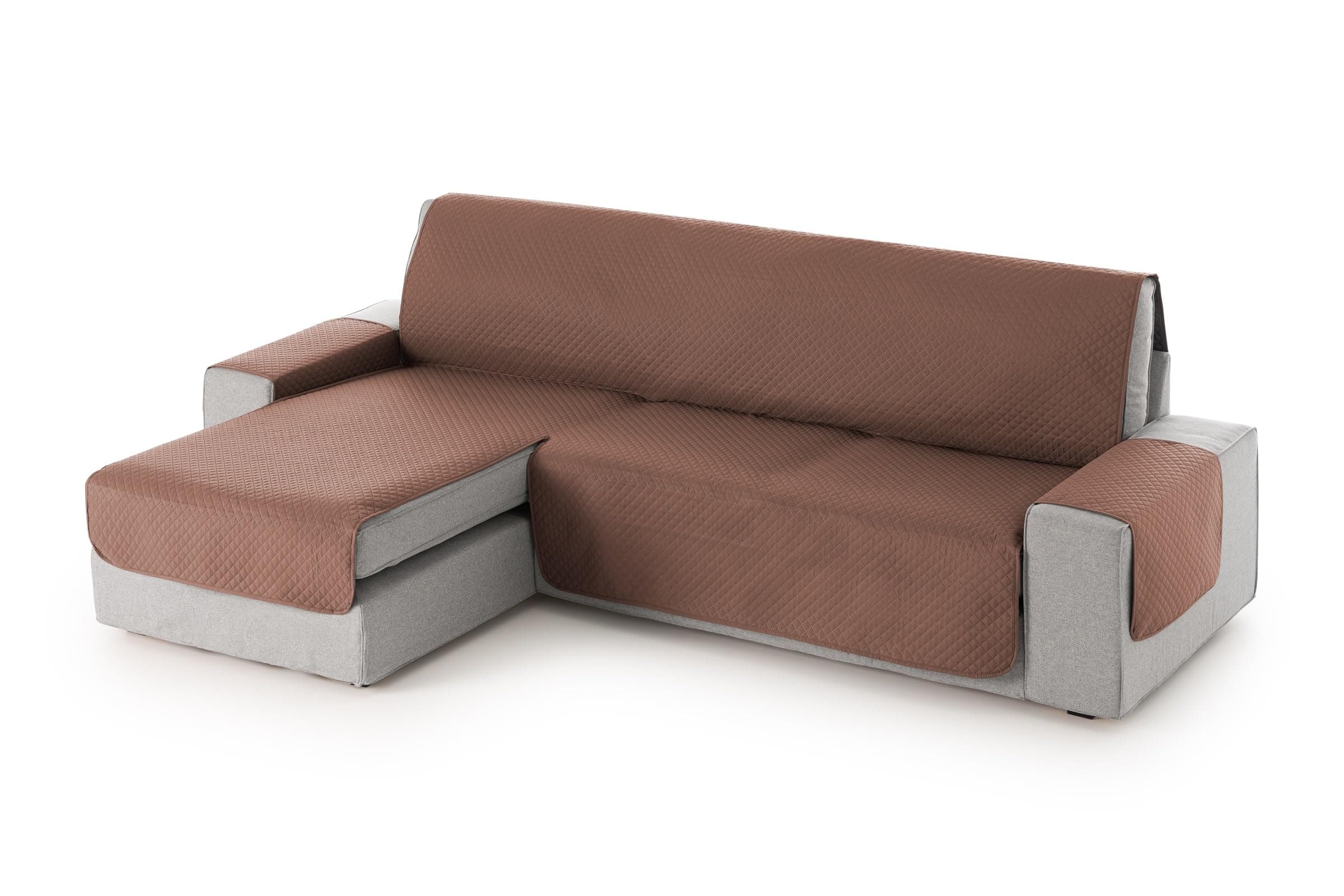 textil-home Funda Sofá Chaise Long Adele, Protector Cubre Chaise Longue Acolchado Universal Brazo Izquierdo 240cm. Color Marrón, Protección contra Manchas y Desgaste.