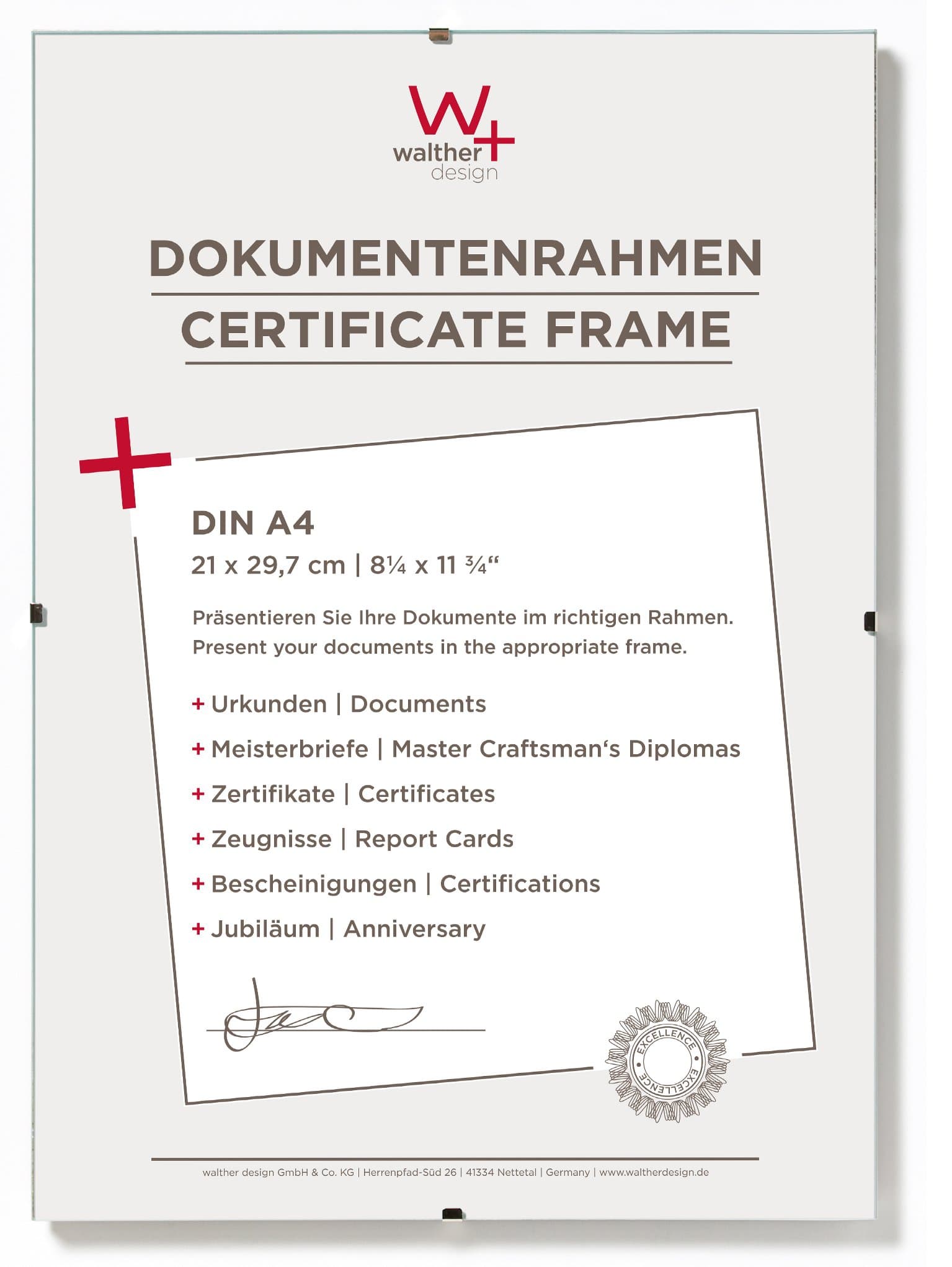 walther design Design RB130K Rahmenlose Bildhalter, 21x29,7 cm DIN A4, Klarglas