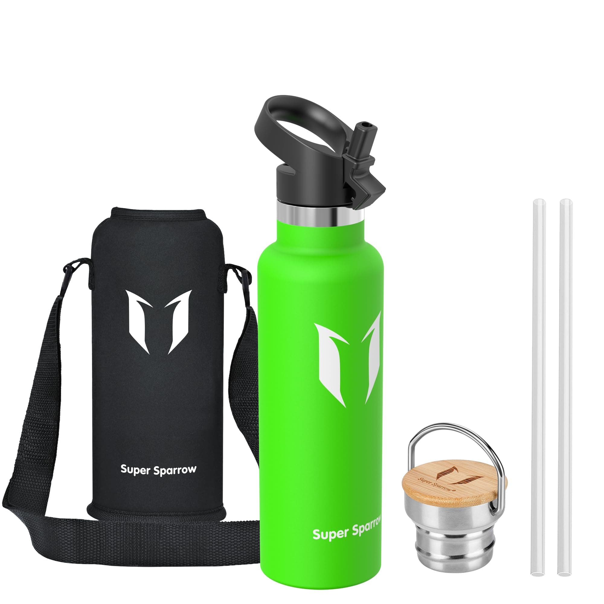 Super Sparrow Trinkflasche Edelstahl - 500ml/750ml/1L - Auslaufsicher Thermoskanne, BPA-Frei Wasserflasche - Thermosflasche Kinder für Sprudel, Sport, Schule, Fitness - Mit 2 Deckeln
