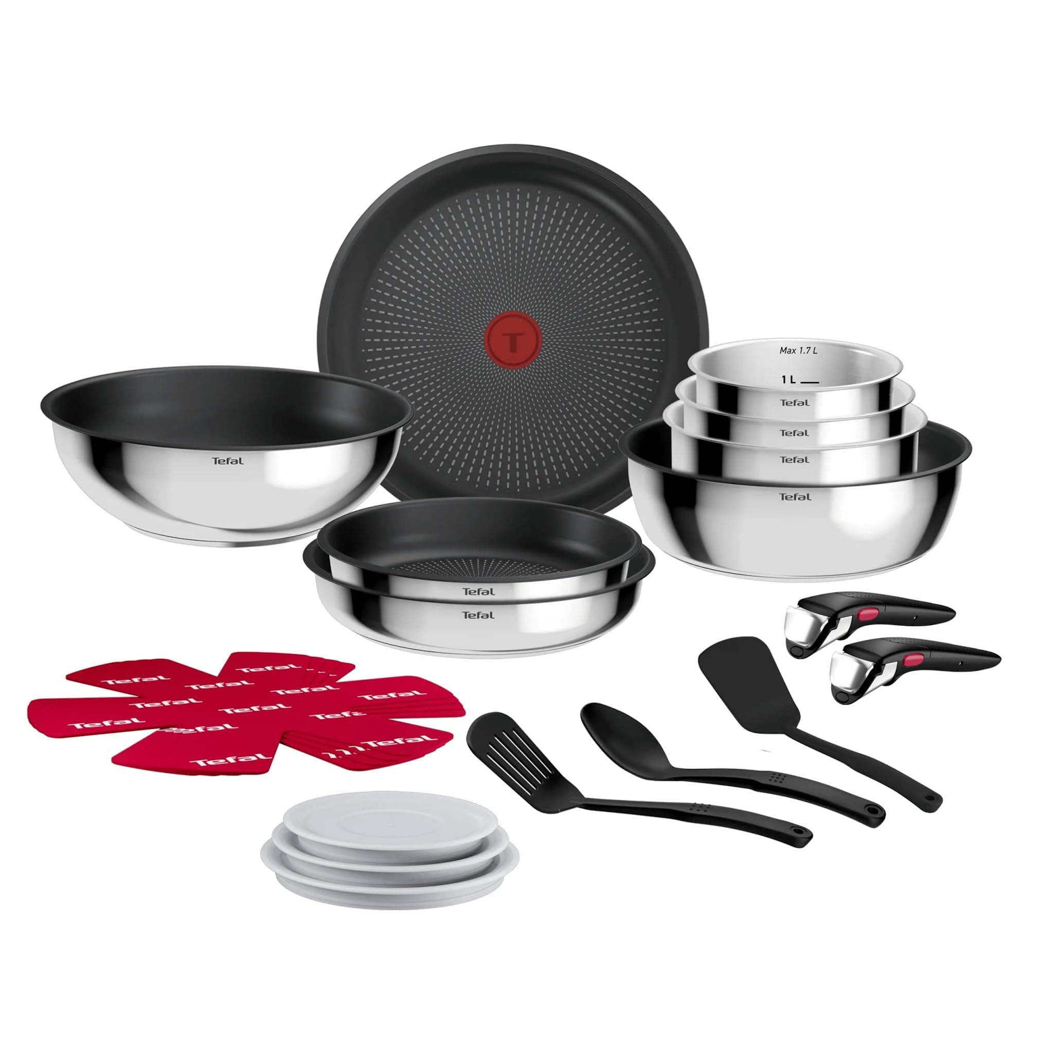 Tefal - Ingenio Comfort Max Batterie de cuisine - Antiadhésif - 20 pièces | Gain de place 70% - Poêle induction compatible four - Revêtement antiadhésif Titanium - Poignée amovible brevetée Ingenio