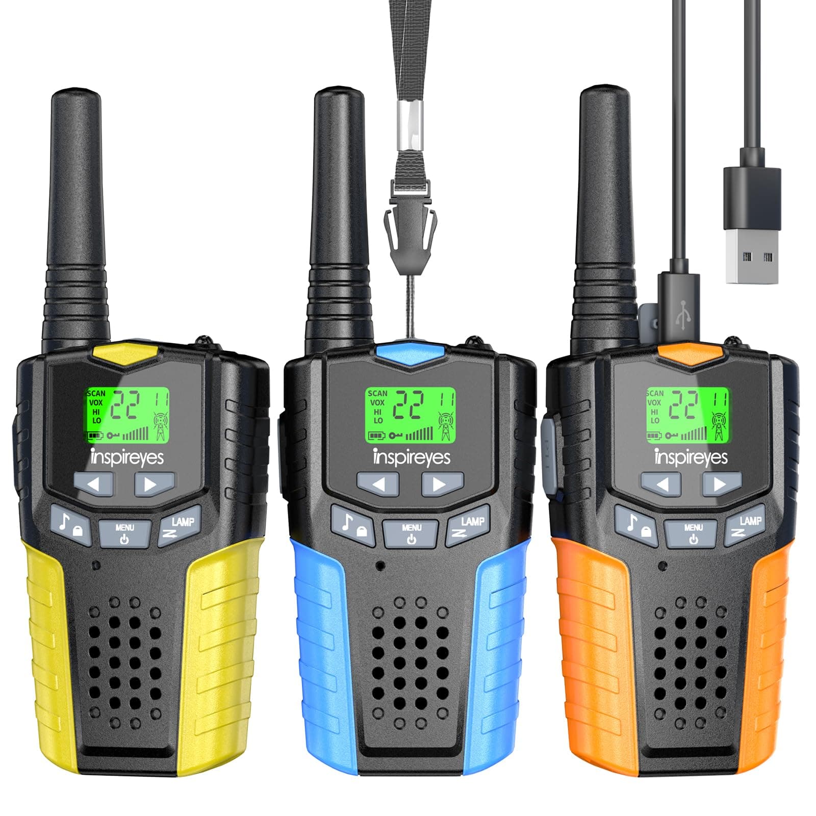 Walkie Talkie Niños Recargable, 48 Horas de Tiempo de Trabajo, 3 kilómetros de Largo Alcance,JRegalo de Juguetes al Aire Libre para niños de 3 a 12 años, Paquete de 3