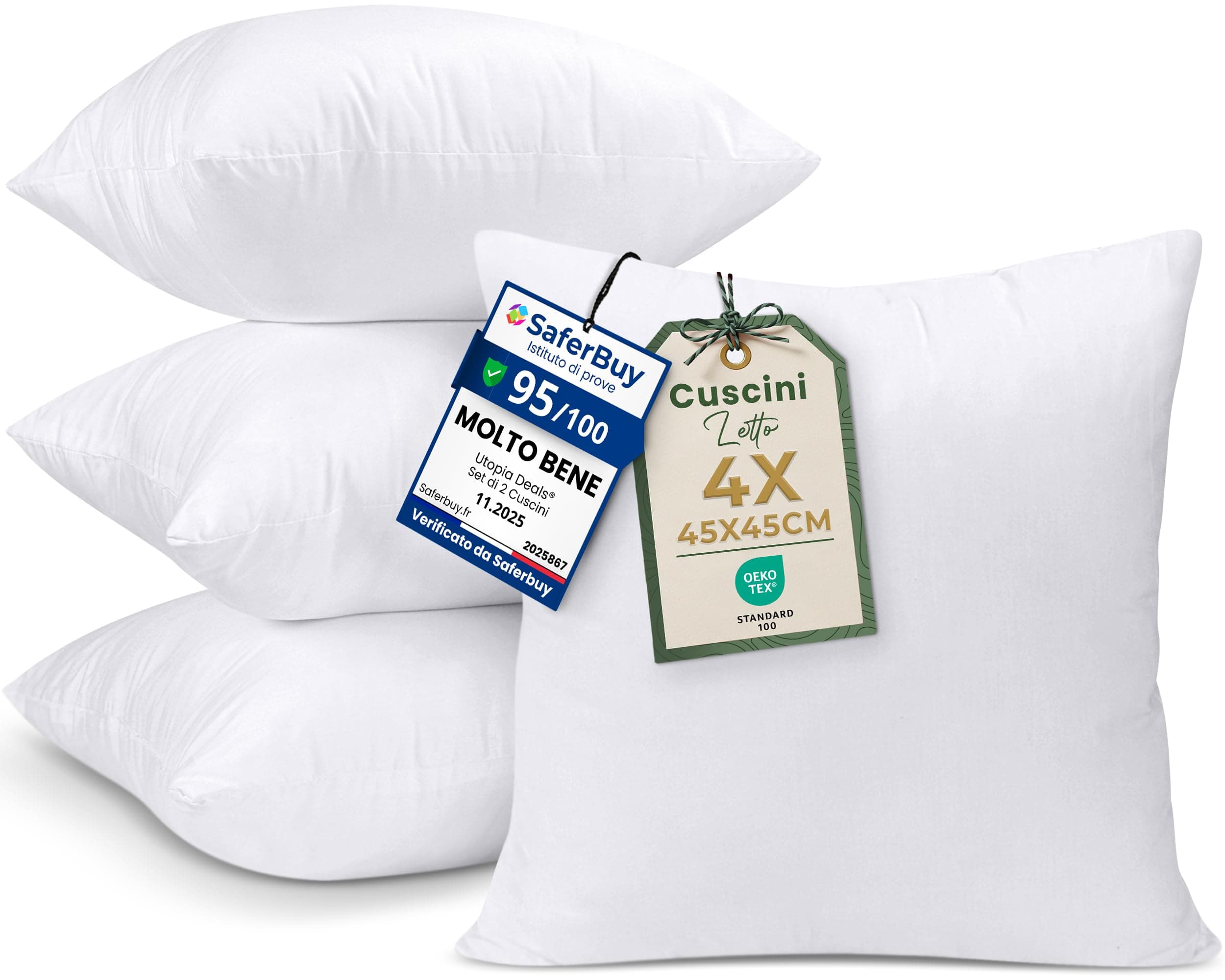 Utopia Bedding Set di 4 Cuscini, 45 x 45 cm Imbottitura per Cuscini, Cuscini Divano, Cuscino Interno (Bianco)
