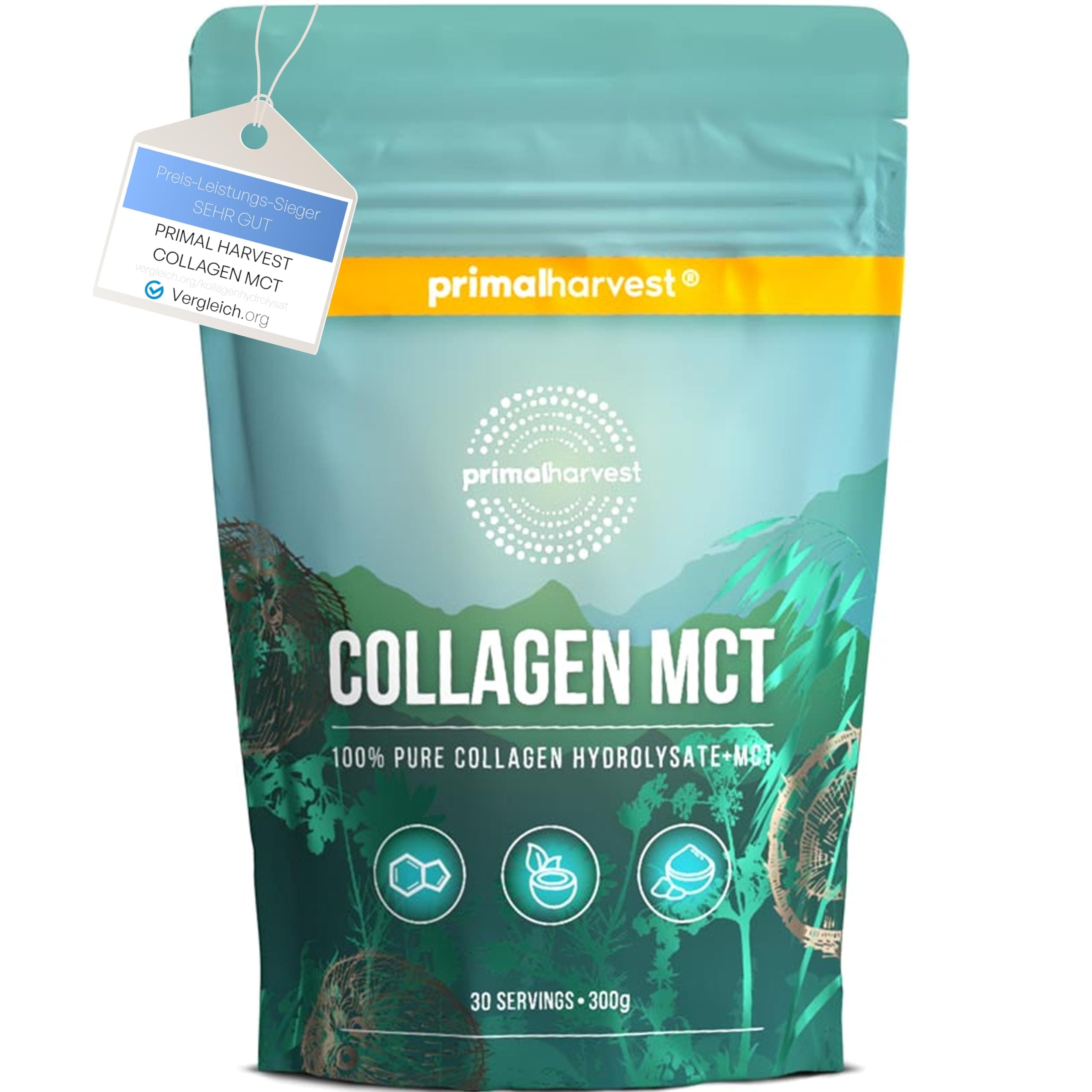 MCT Collagen Pulver von Primal Harvest - Bioaktives Premium Collagen Complex, nachhaltige Grasfütterung, Kollagen Hydrolysat, Geschmacksneutral, optimale Löslichkeit